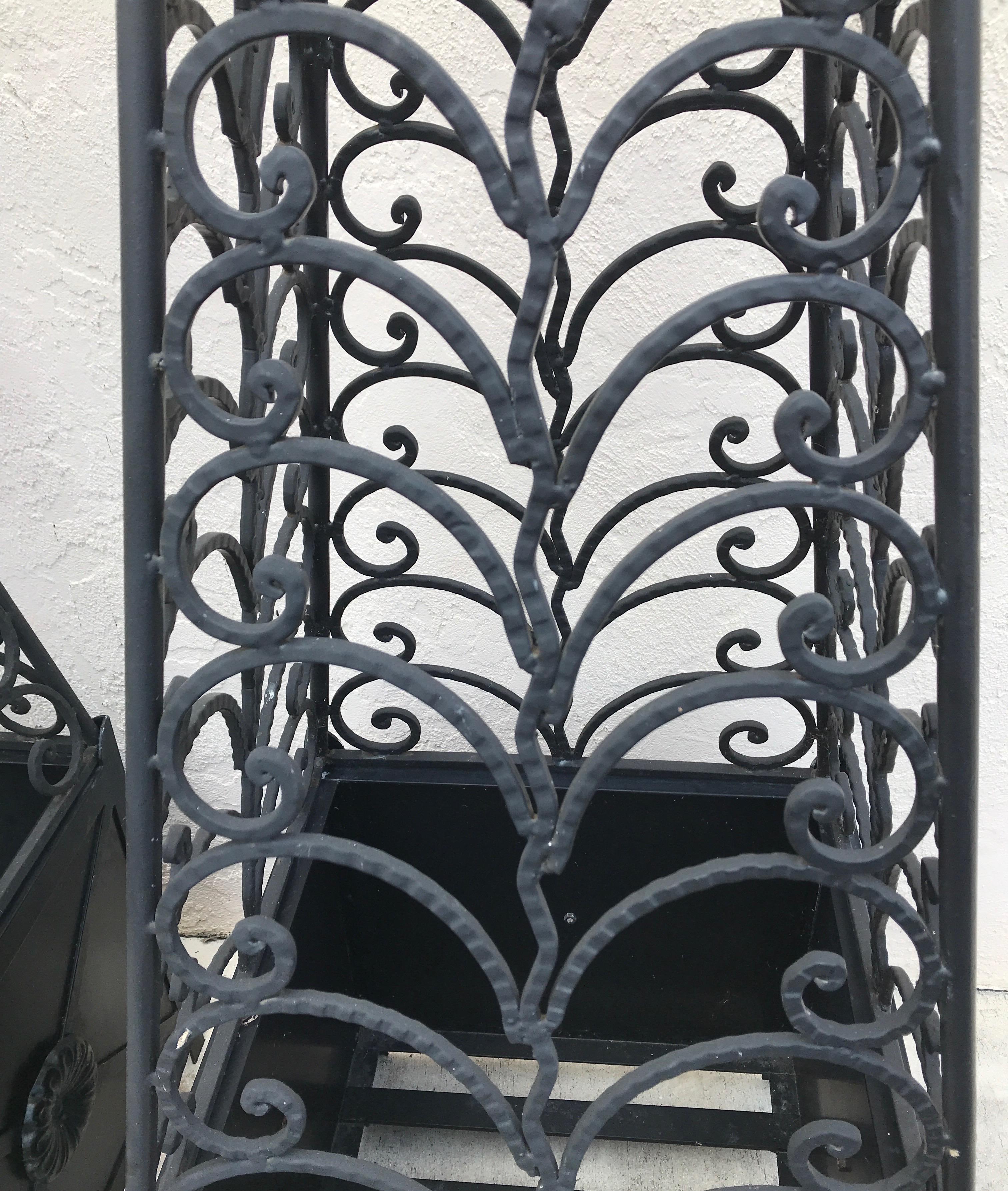 Iron Pair of Ornamental Neoclassical French Garden Obelisks