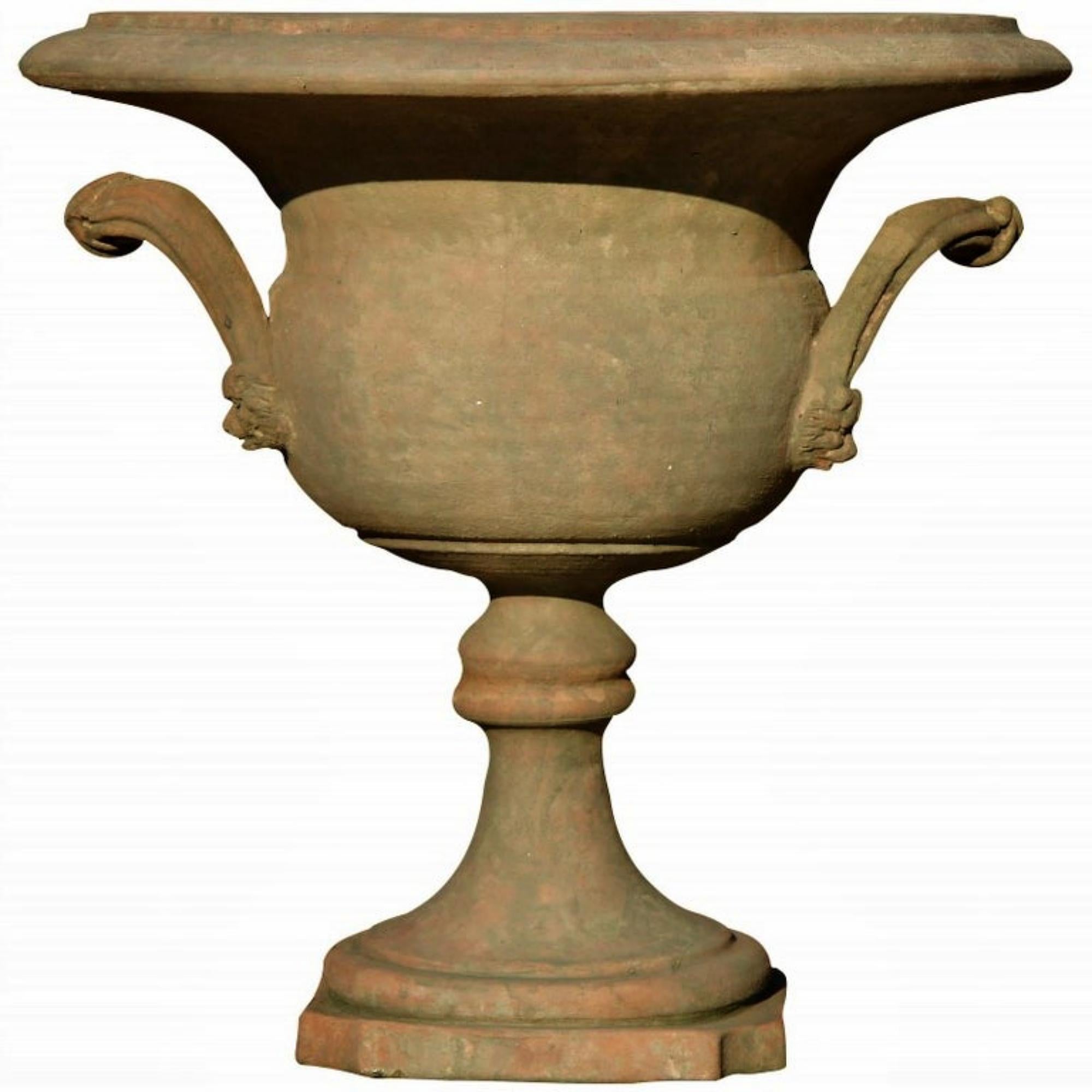 Modern Pair of Ornamental Terracotta Goblet with Loop Handles, Early 20th Century For Sale