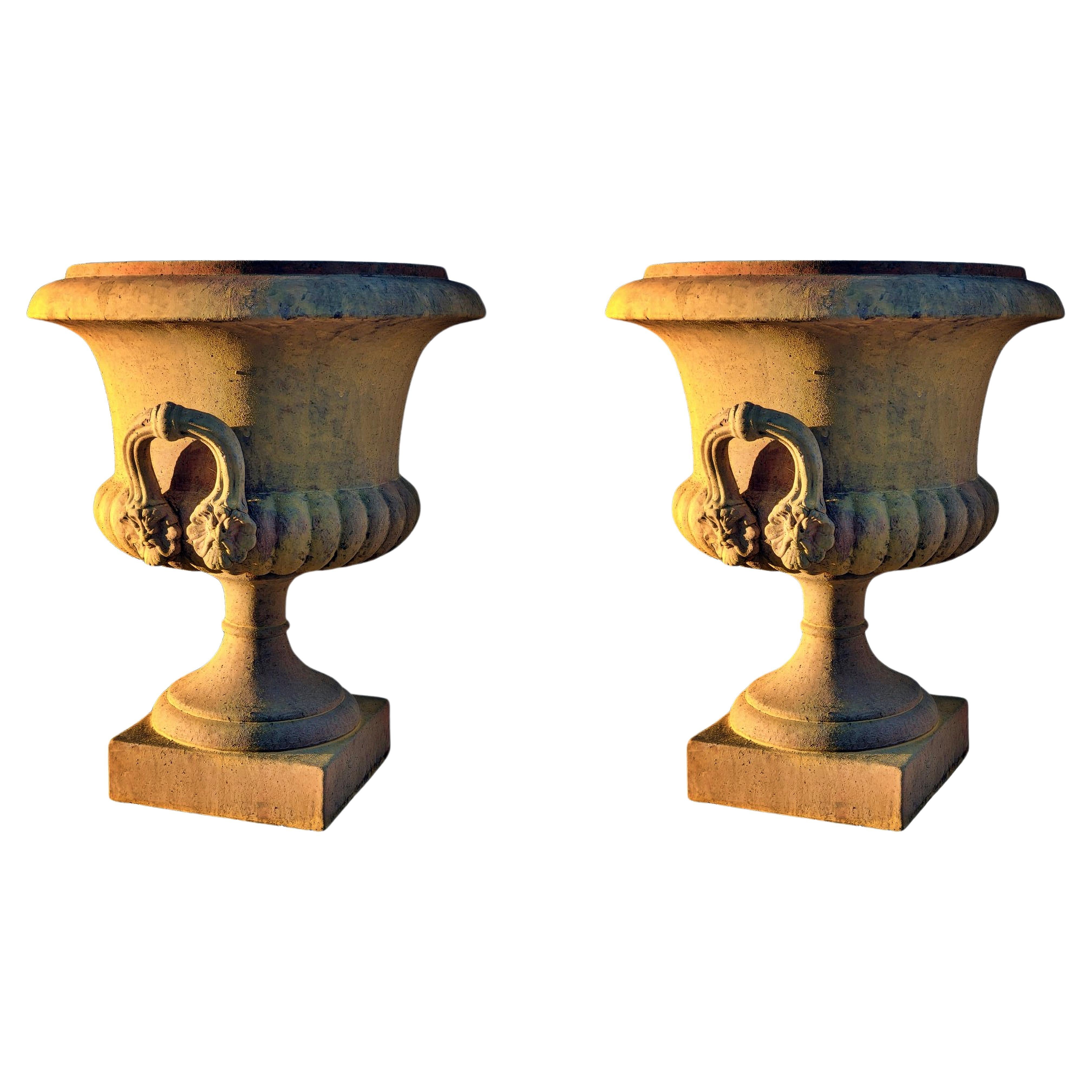 PAIR OF ORNAMENTAL TERRACOTTA GOBLETS WITH HANDLES end 20th Century For Sale