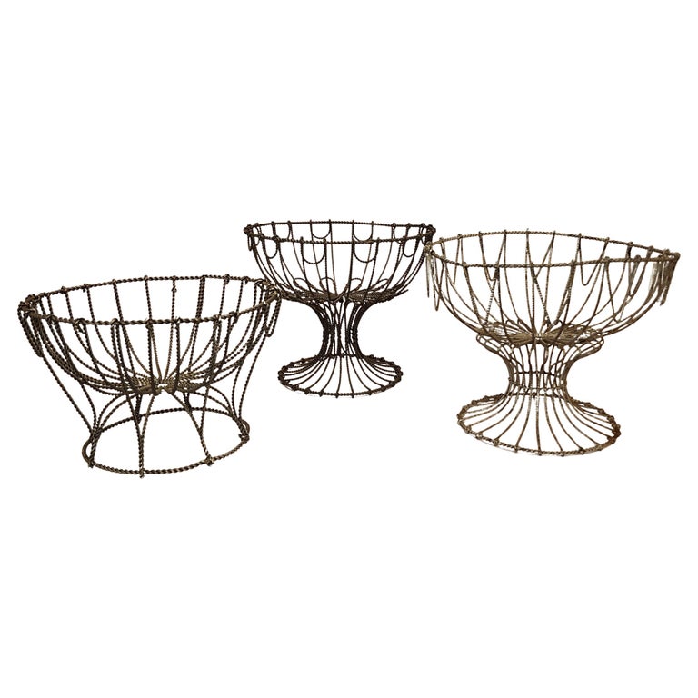 Three Ornate 19th Century French Wire Bakery Baskets For Sale at 1stDibs