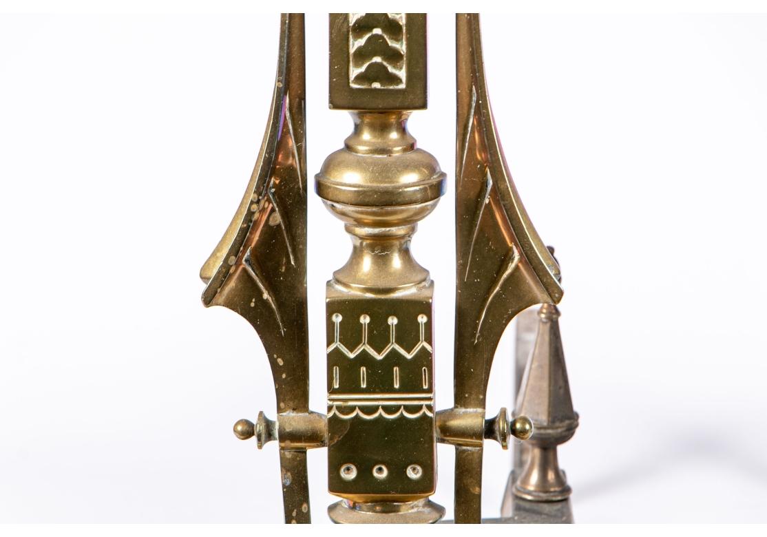 Pair Of Ornate Aesthetic Movement Brass Andirons 6