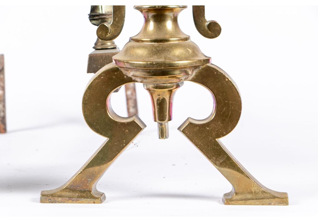 Pair Of Ornate Aesthetic Movement Brass Andirons In Fair Condition In Bridgeport, CT