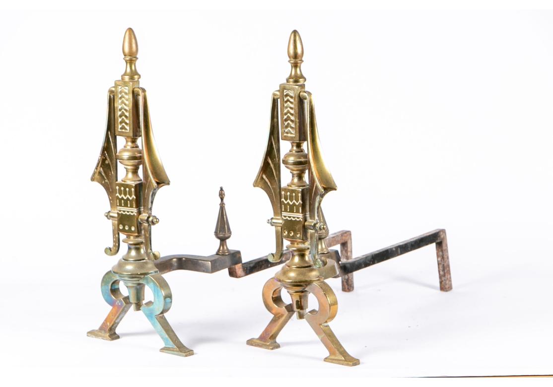 19th Century Pair Of Ornate Aesthetic Movement Brass Andirons