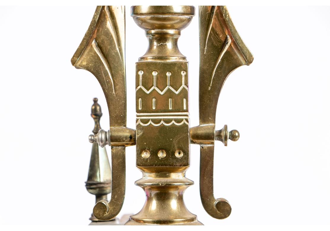 Pair Of Ornate Aesthetic Movement Brass Andirons 2