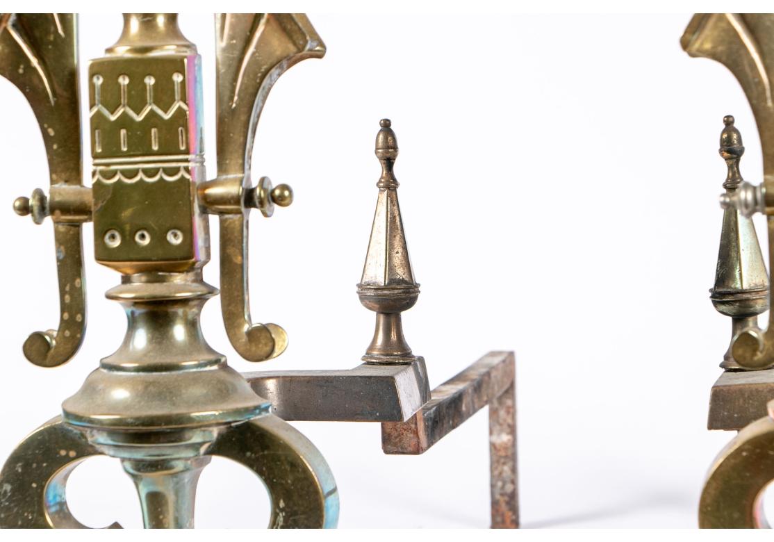 Pair Of Ornate Aesthetic Movement Brass Andirons 3