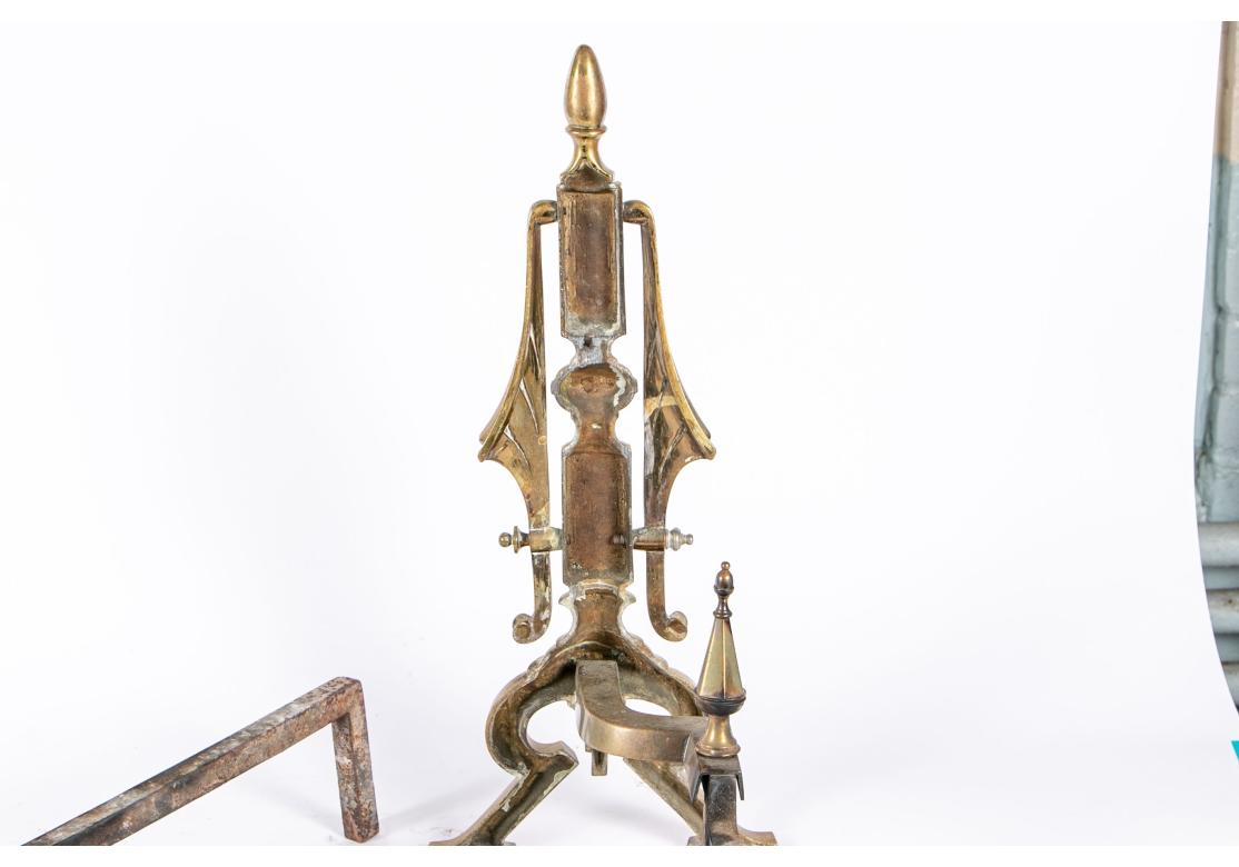Pair Of Ornate Aesthetic Movement Brass Andirons 5