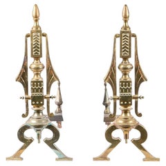 Pair Of Ornate Aesthetic Movement Brass Andirons