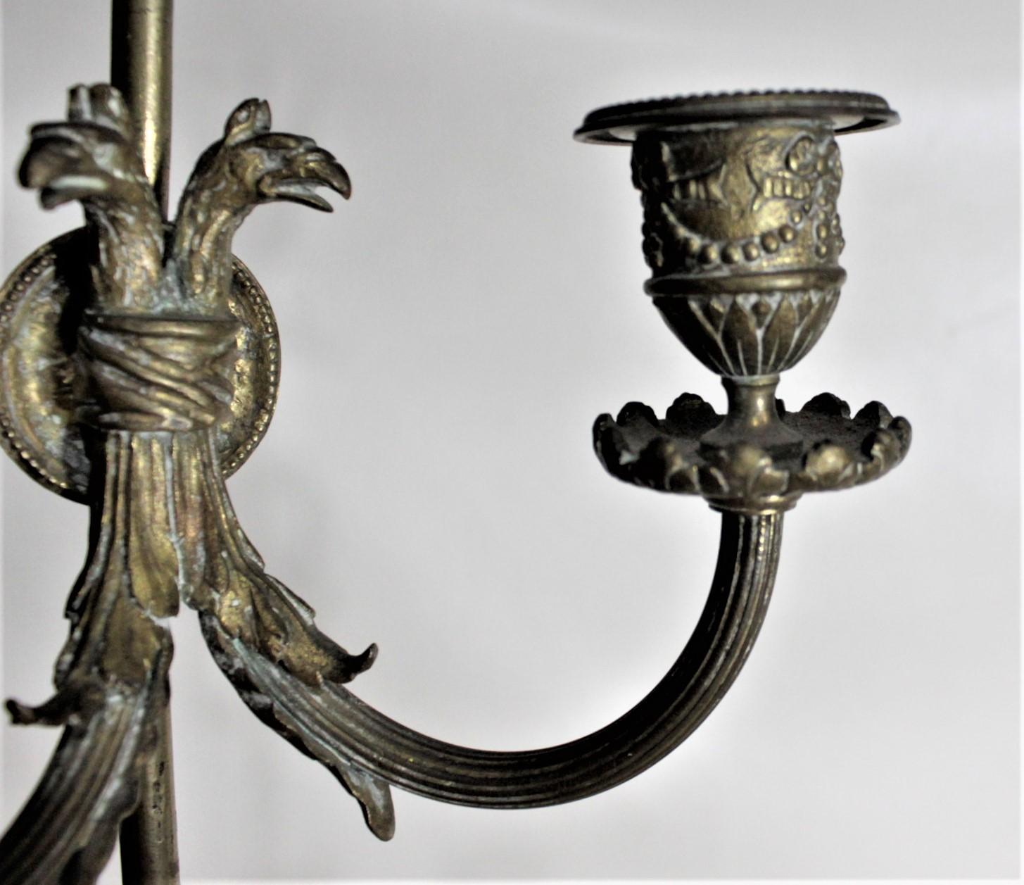 19th Century Pair of Ornate Antique Cast Bronze Wall Sconces / Candle Holders with Bird Motif