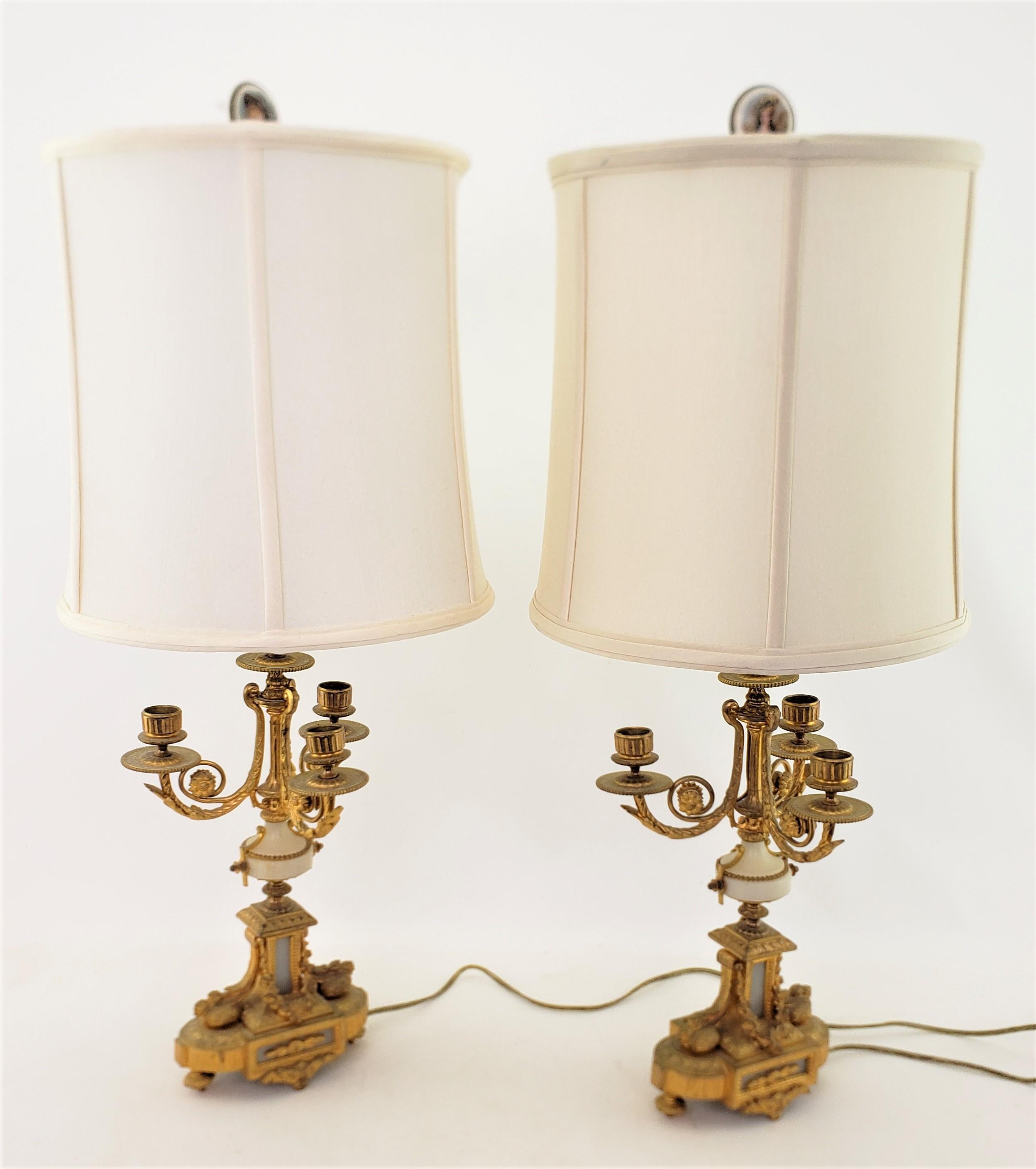 Pair of Ornate Antique French Gilt Bronze Converted Candelabra Table Lamps In Good Condition For Sale In Hamilton, Ontario