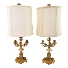 Pair of Ornate Antique French Gilt Bronze Converted Candelabra Table Lamps