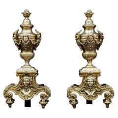 Antique Pair of Ornate Brass Chenets