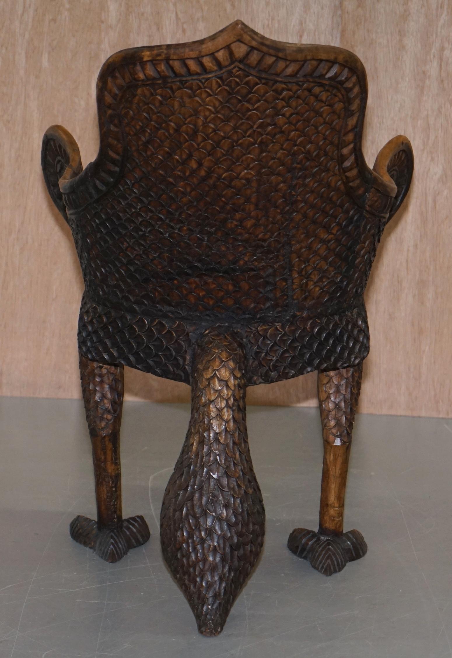 Pair of Ornate Burmese Anglo Indian Hand Carved circa 1880 Peacock Armchairs For Sale 12