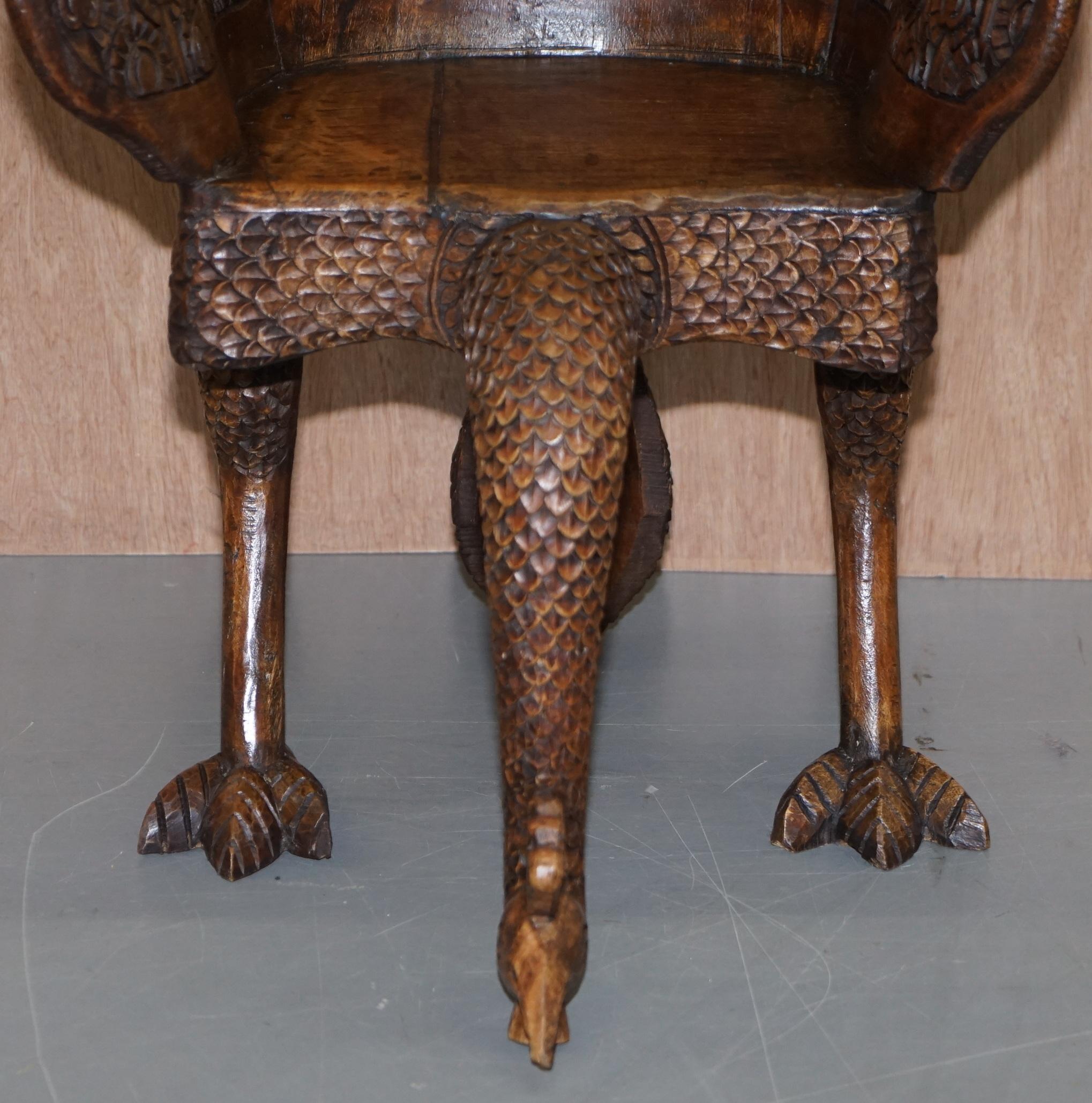 Pair of Ornate Burmese Anglo Indian Hand Carved circa 1880 Peacock Armchairs For Sale 1