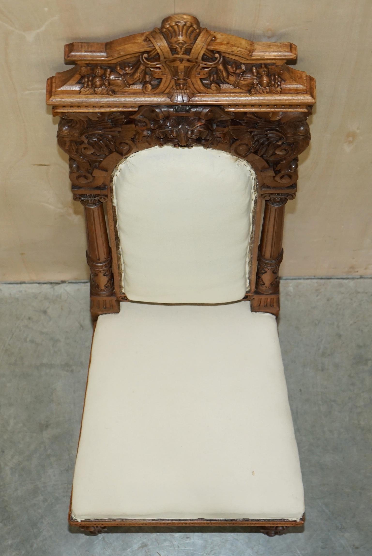Pair of Ornate Carved Antique Italian Throne Chairs with Griffins / Dragons For Sale 8
