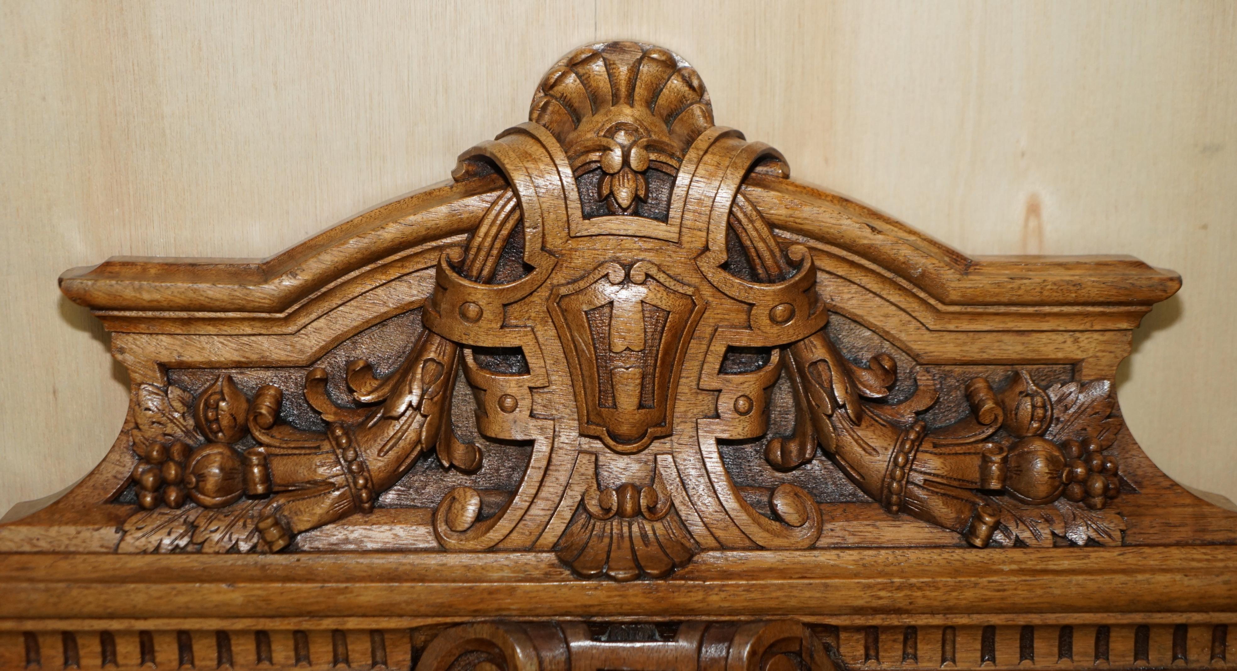 Hand-Crafted Pair of Ornate Carved Antique Italian Throne Chairs with Griffins / Dragons For Sale