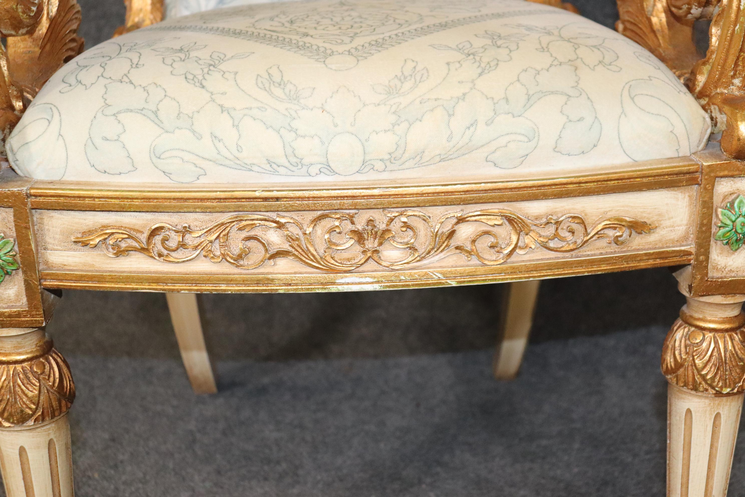 Pair of Ornate Carved Gold Leaf Gilded French Armchairs Circa 1940 For Sale 5