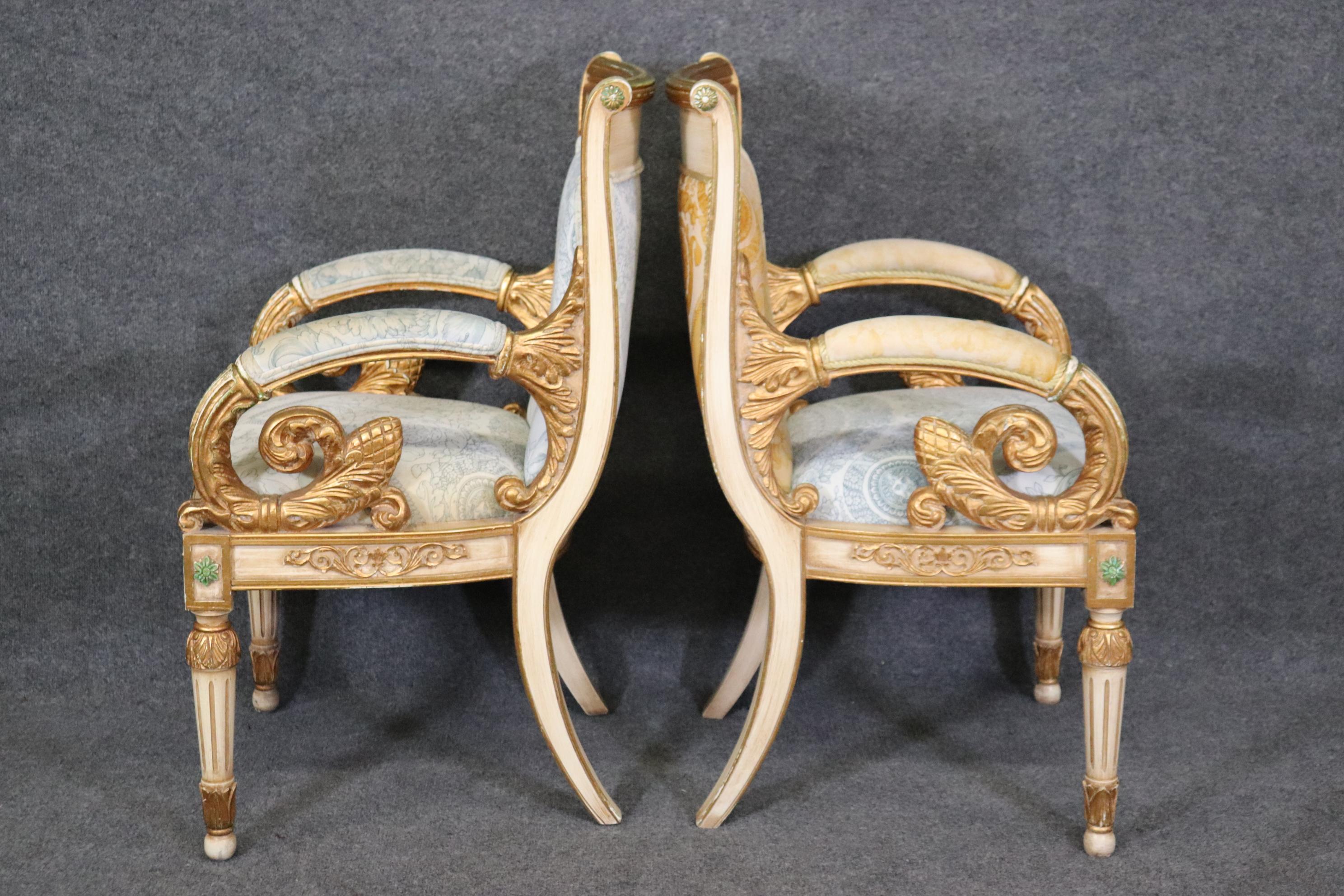 Pair of Ornate Carved Gold Leaf Gilded French Armchairs Circa 1940 In Good Condition For Sale In Swedesboro, NJ