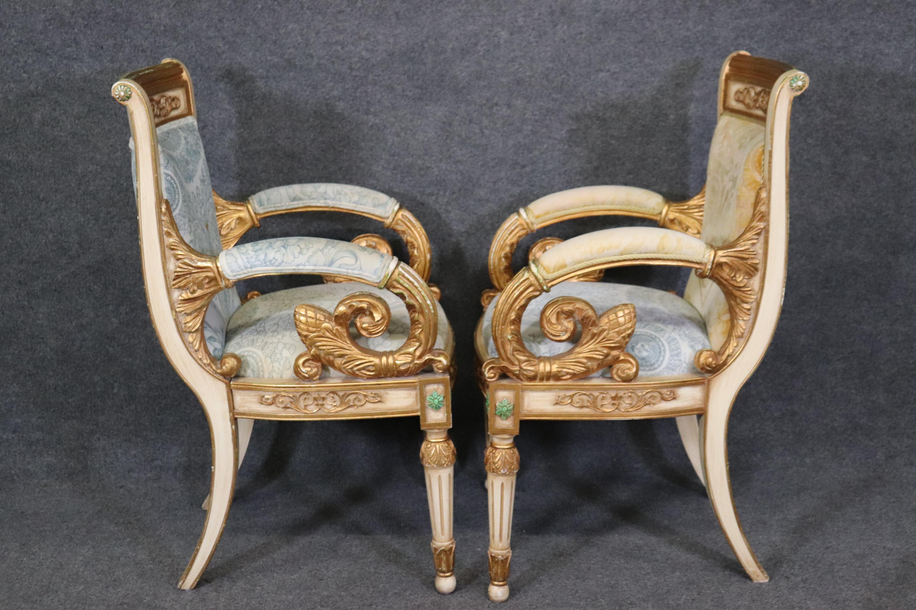 Walnut Pair of Ornate Carved Gold Leaf Gilded French Armchairs Circa 1940 For Sale