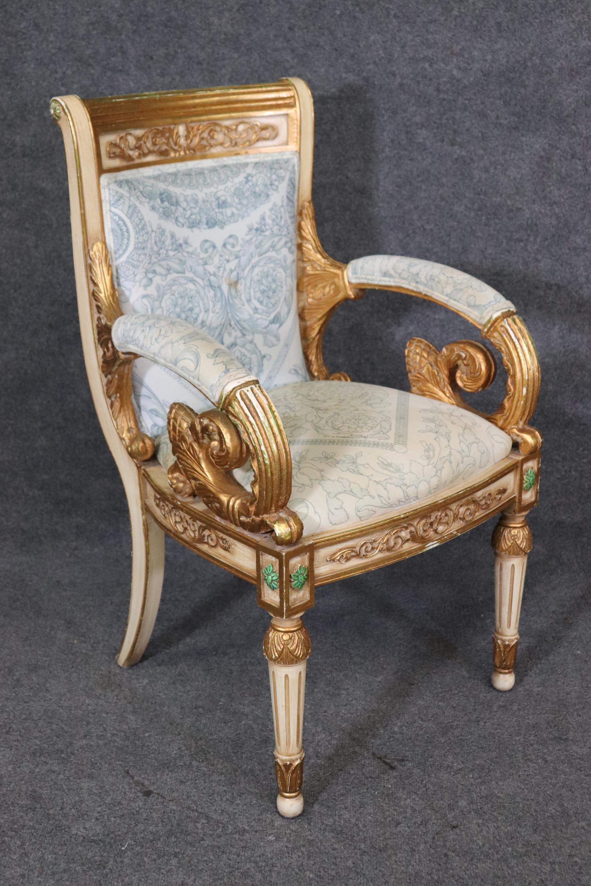 Pair of Ornate Carved Gold Leaf Gilded French Armchairs Circa 1940 For Sale 1