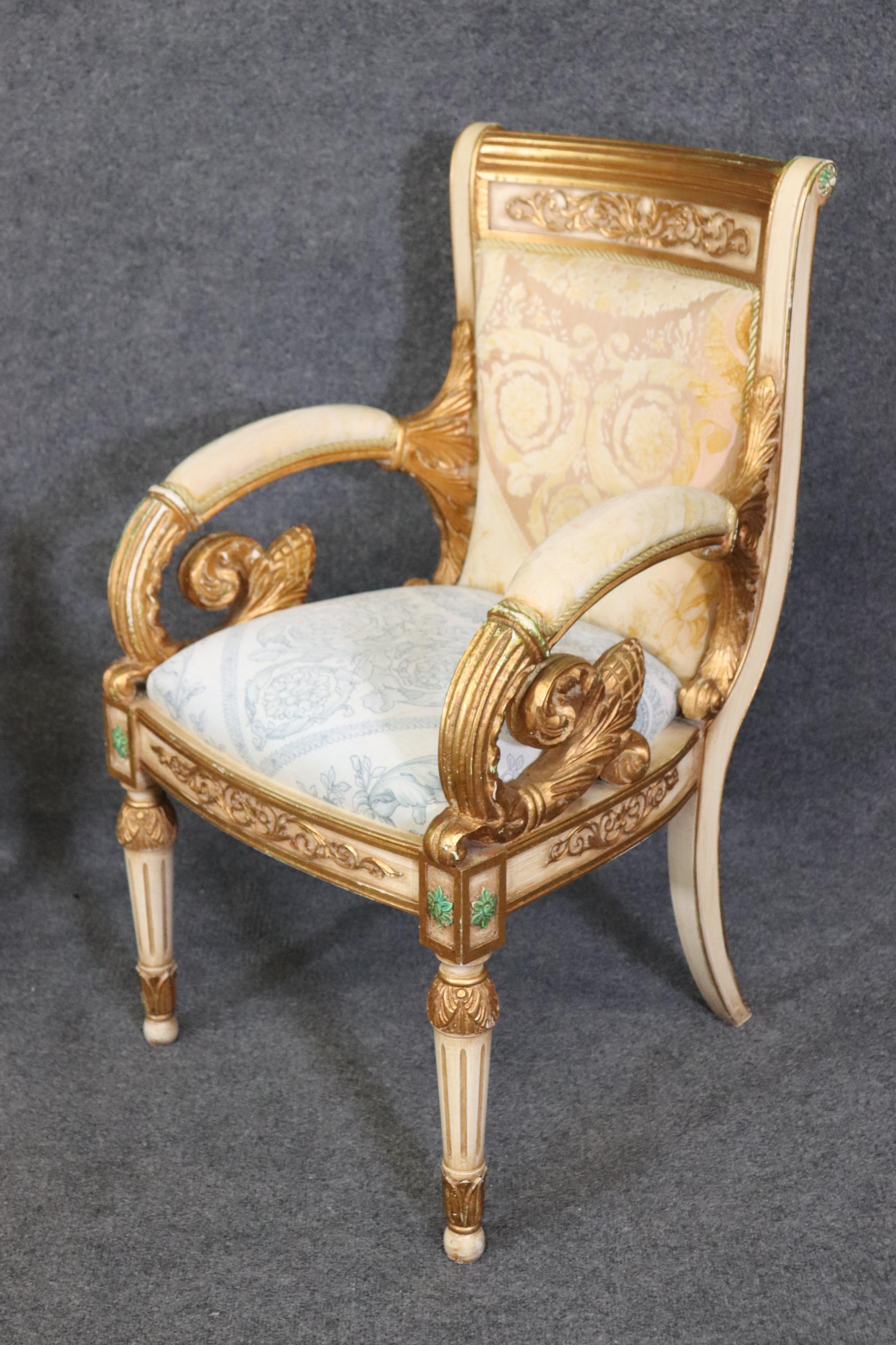 Pair of Ornate Carved Gold Leaf Gilded French Armchairs Circa 1940 For Sale 2