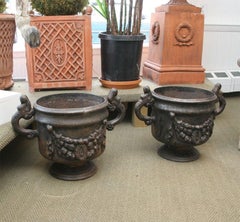 Pair of Ornate Cast Iron Urns