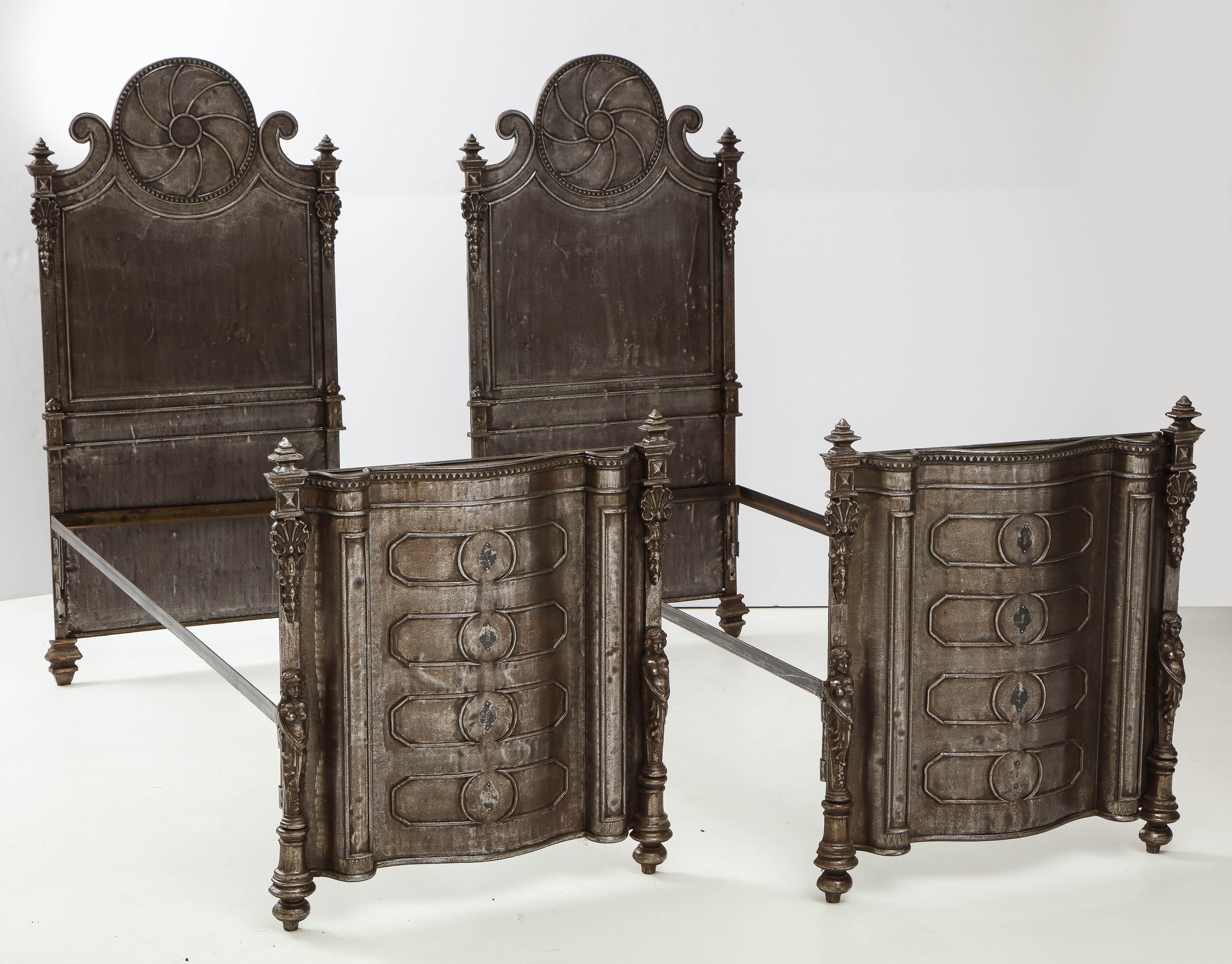 19th Century Pair of Ornate Cast Steel Campaign Beds For Sale