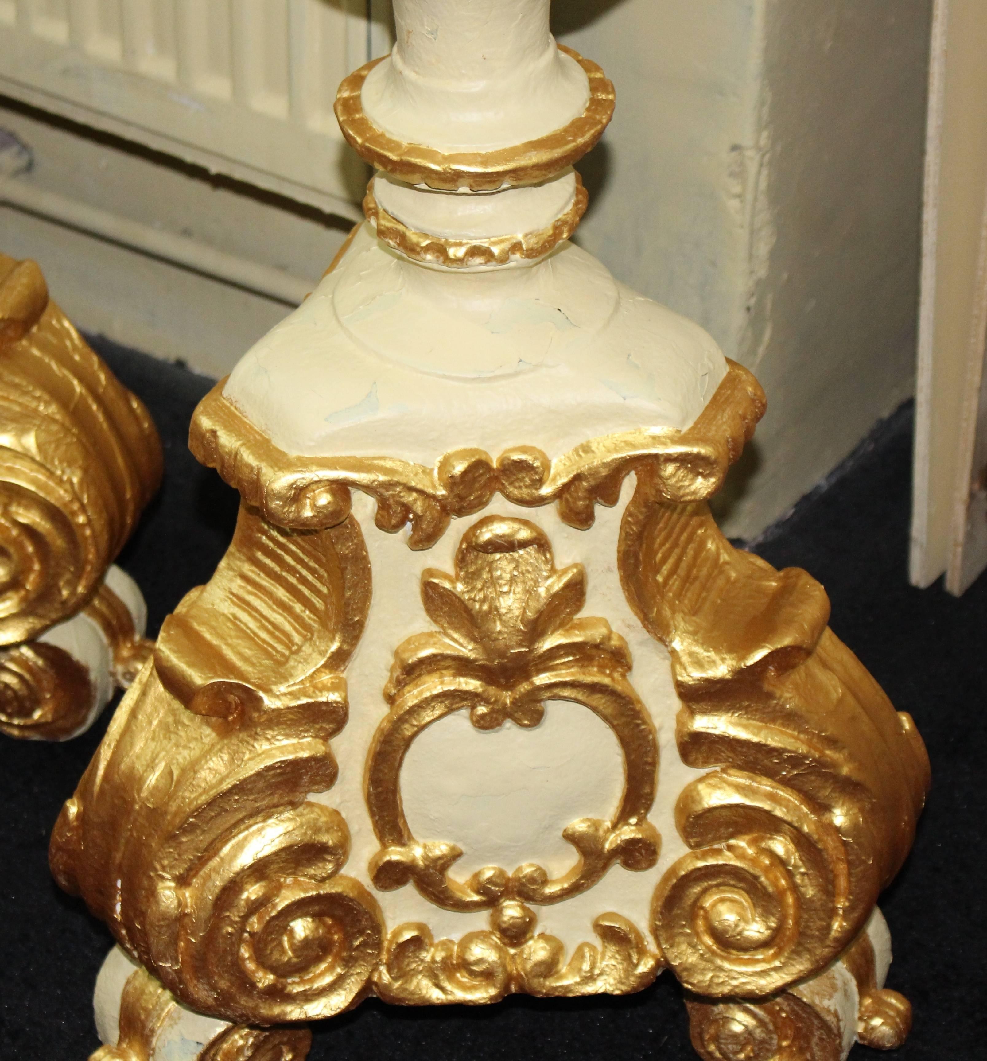 Pair of Ornate Cream & Gilt Decorative Pedestals 1
