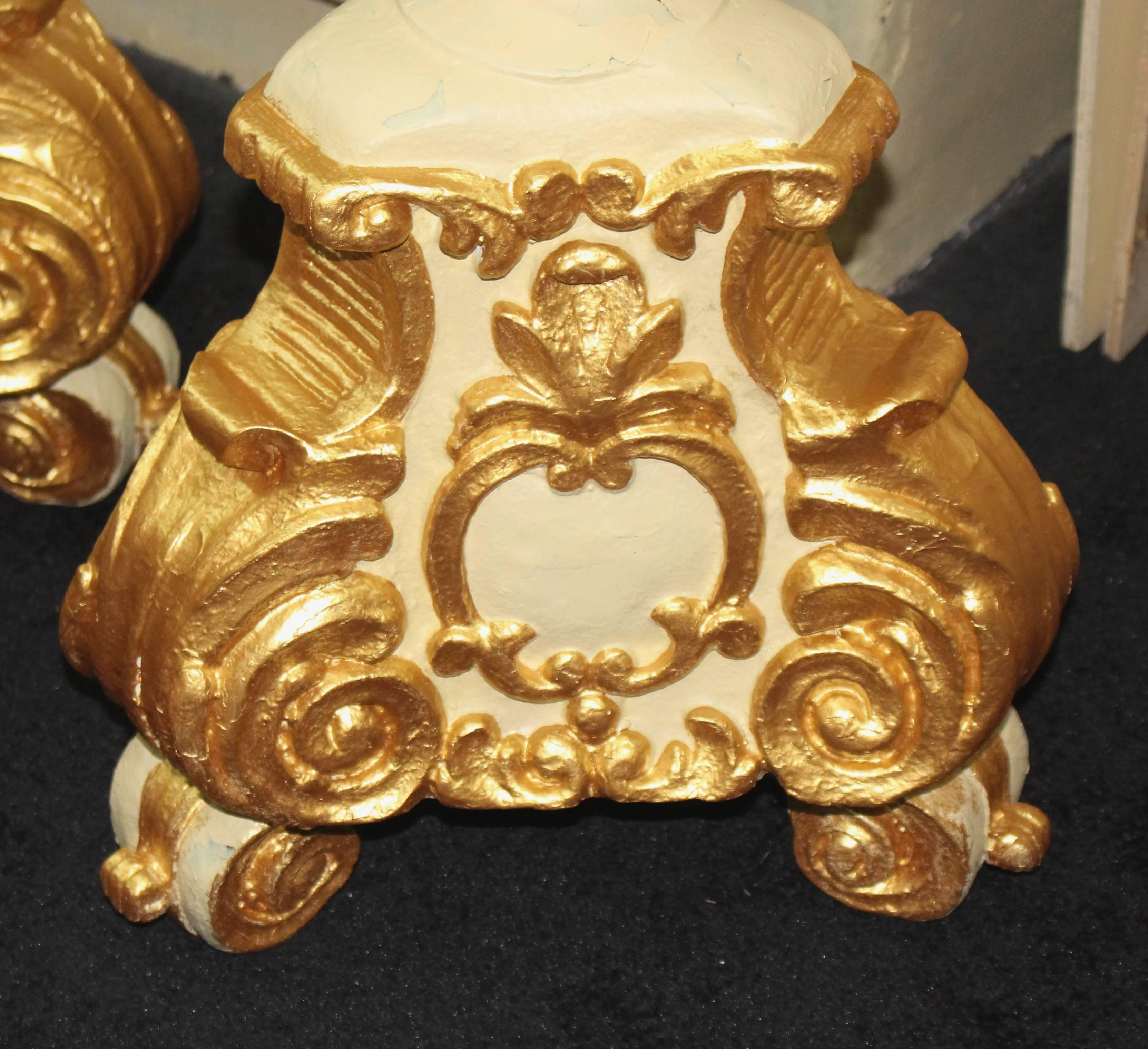 Pair of Ornate Cream & Gilt Decorative Pedestals 2