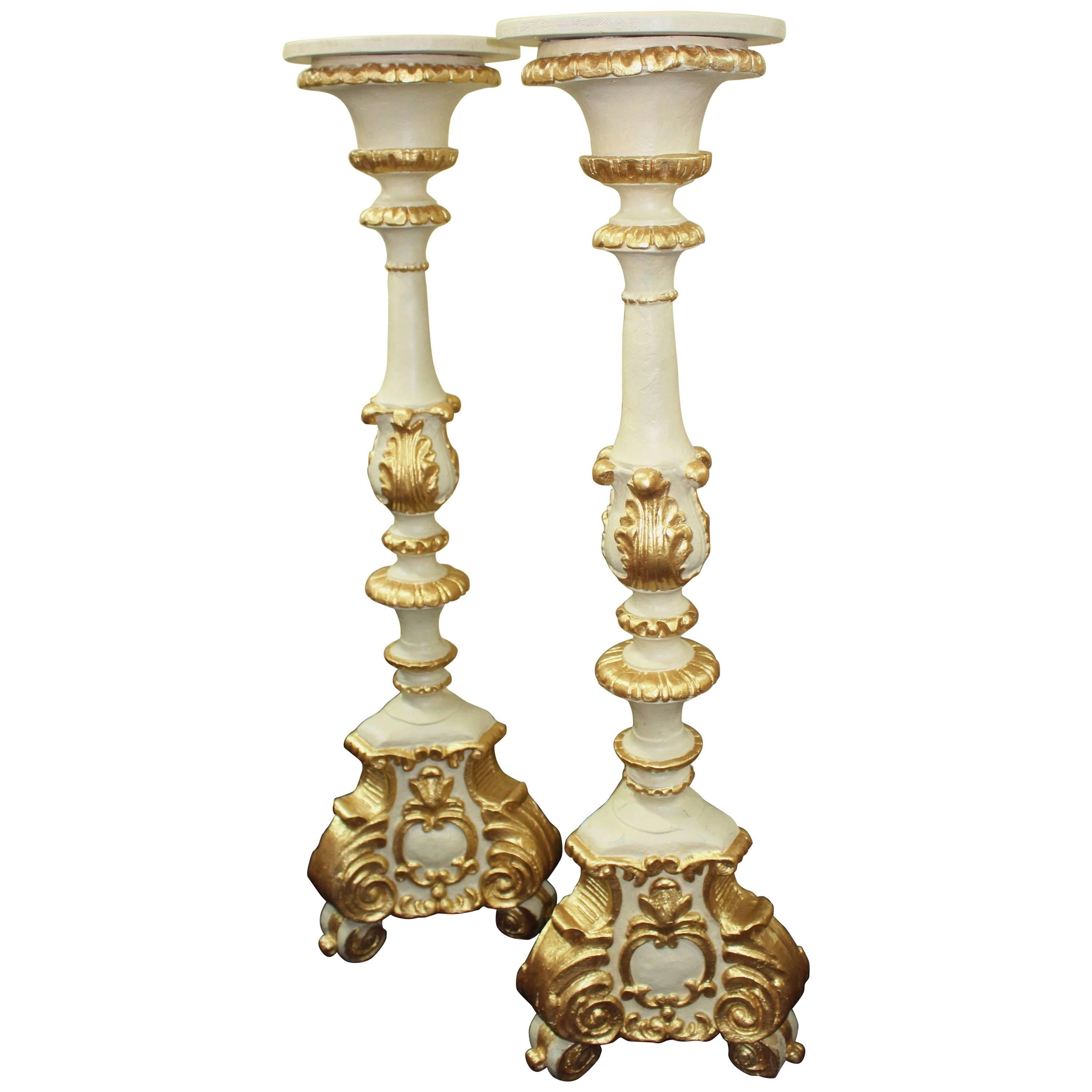 Pair of Ornate Cream & Gilt Decorative Pedestals