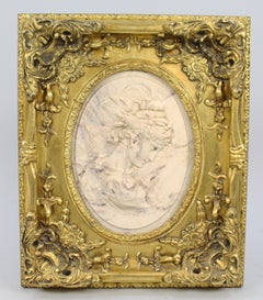 Pair of Ornate Decorative Gilt Framed Marble Relief Plaques