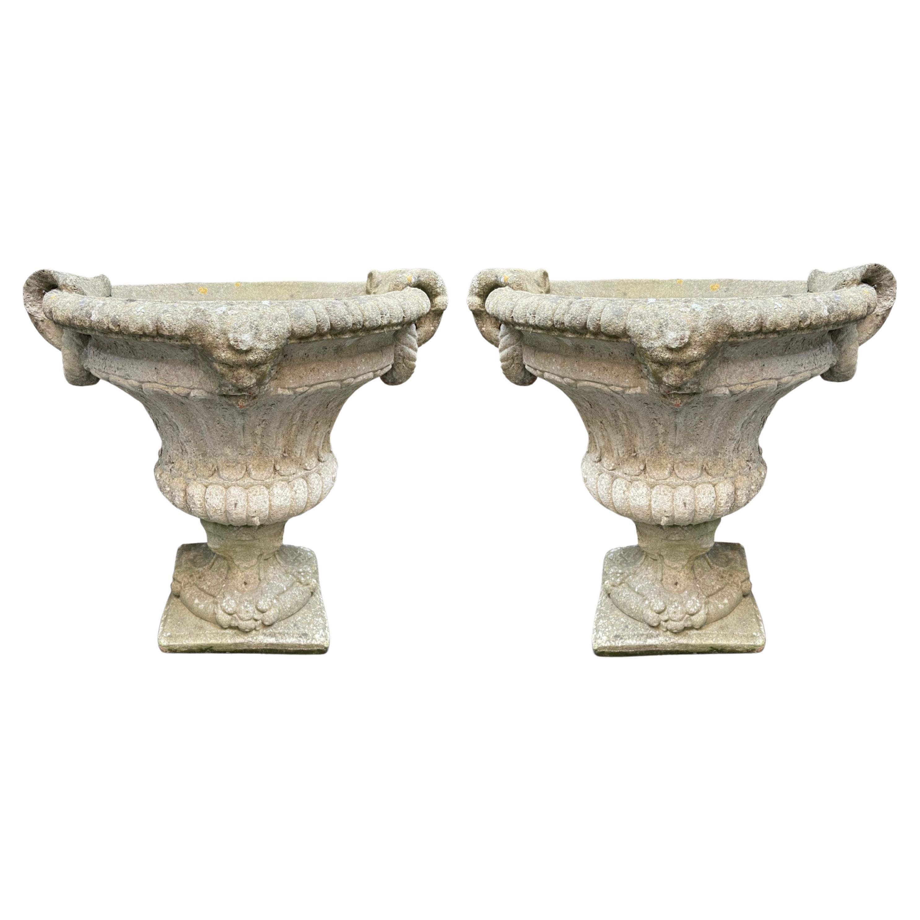 Pair of Large Early 20th Century Campana Urn Planters For Sale