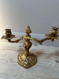 Pair of Ornate French Gilded Brass Double-Arm Candelabras