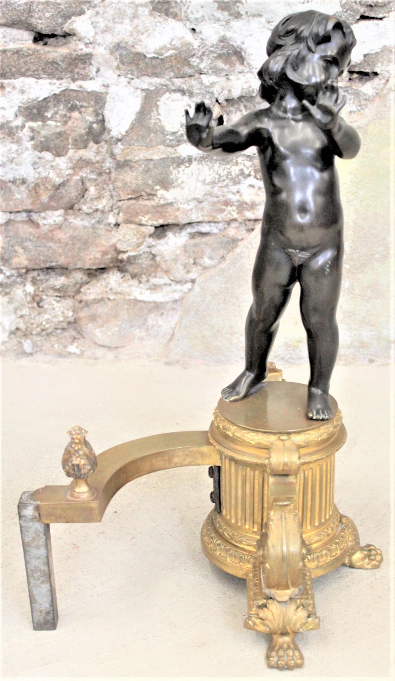 Pair of Ornate French Patinated and Gilt Bronze Figural Chenets or Andirons For Sale 5