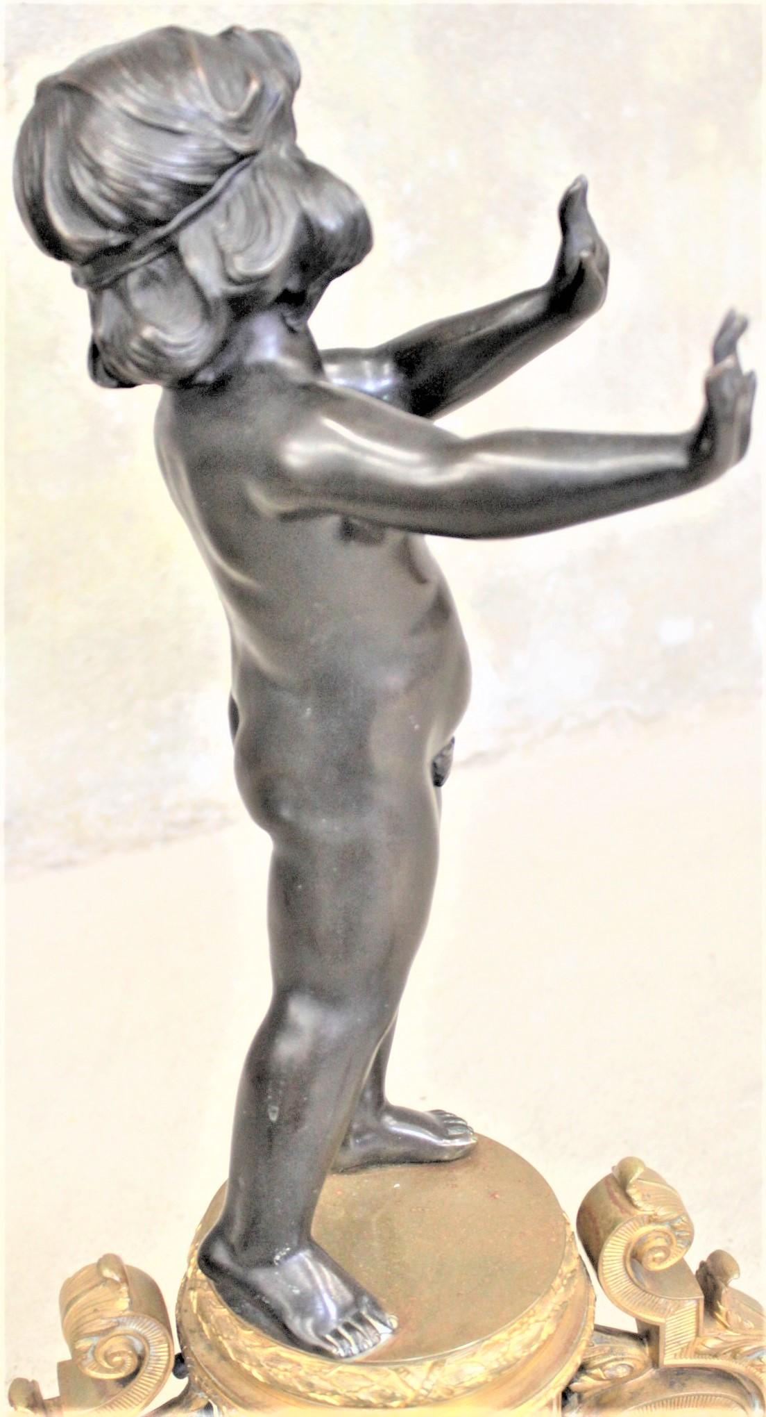 Pair of Ornate French Patinated and Gilt Bronze Figural Chenets or Andirons For Sale 9