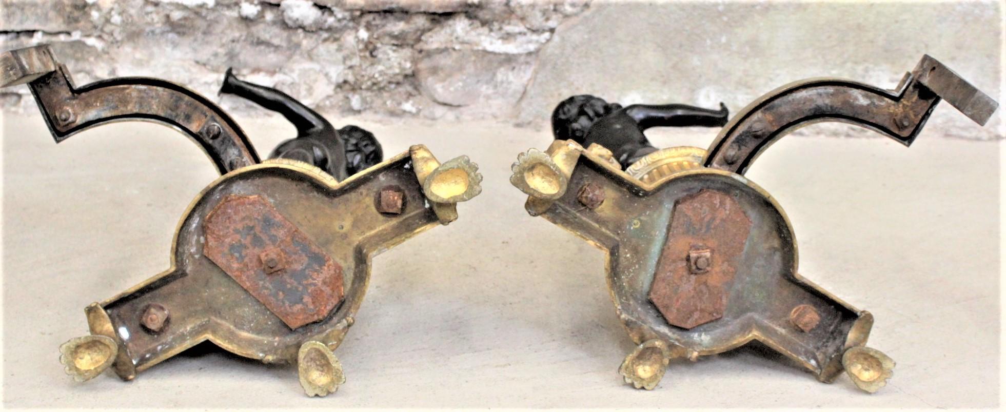 Pair of Ornate French Patinated and Gilt Bronze Figural Chenets or Andirons For Sale 3