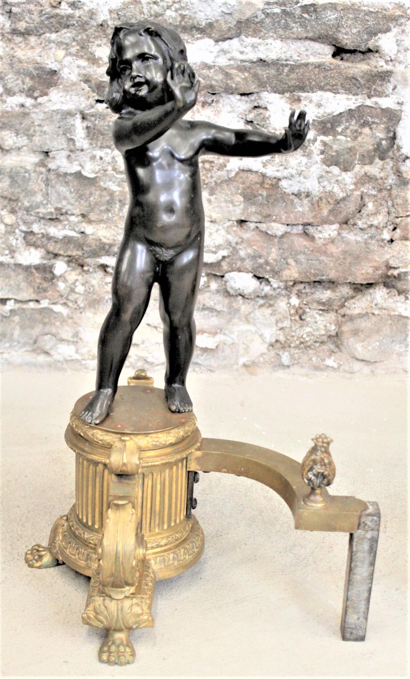 Pair of Ornate French Patinated and Gilt Bronze Figural Chenets or Andirons For Sale 4
