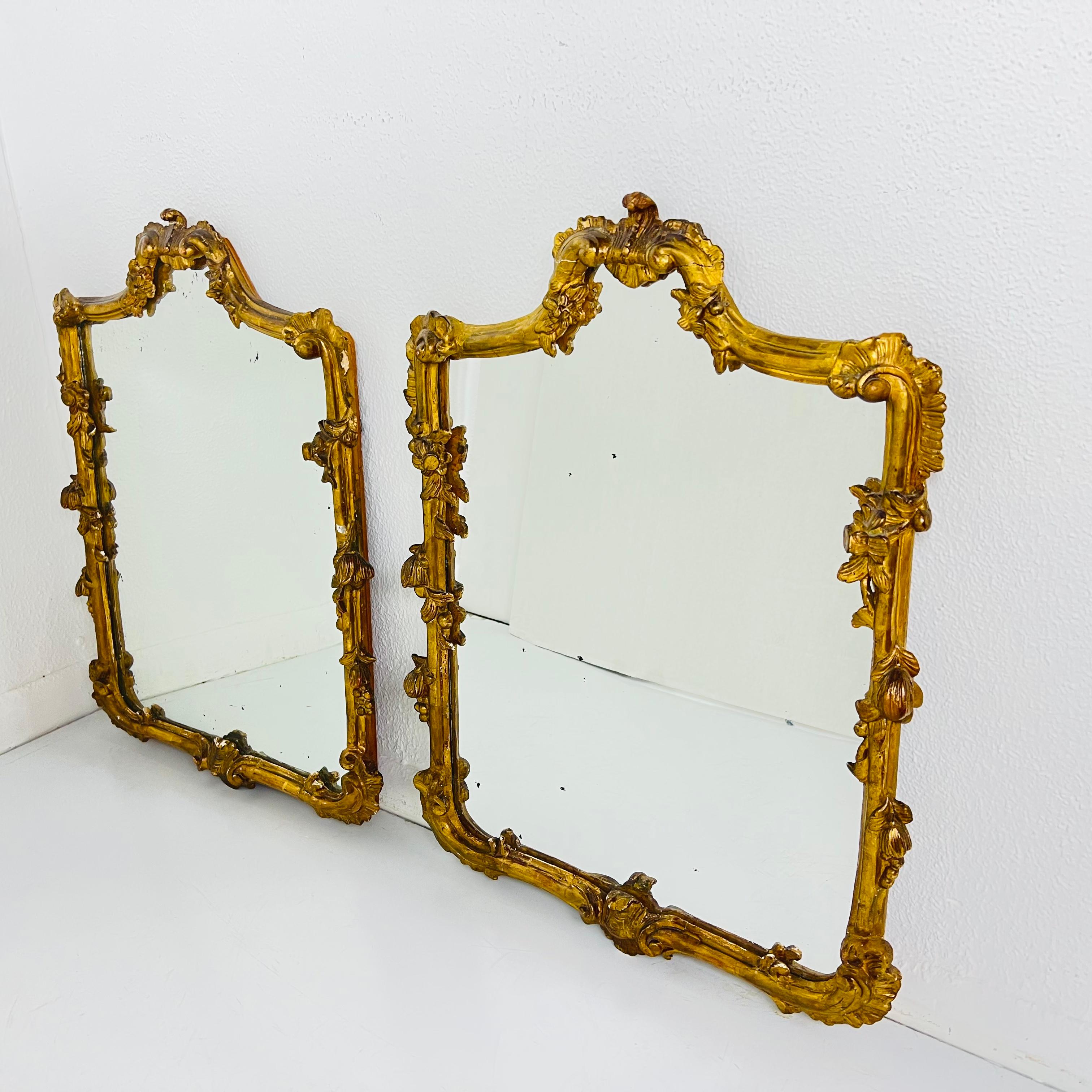 Gilt Pair of Ornate Gilded Plaster and Wood Wall Mirrors