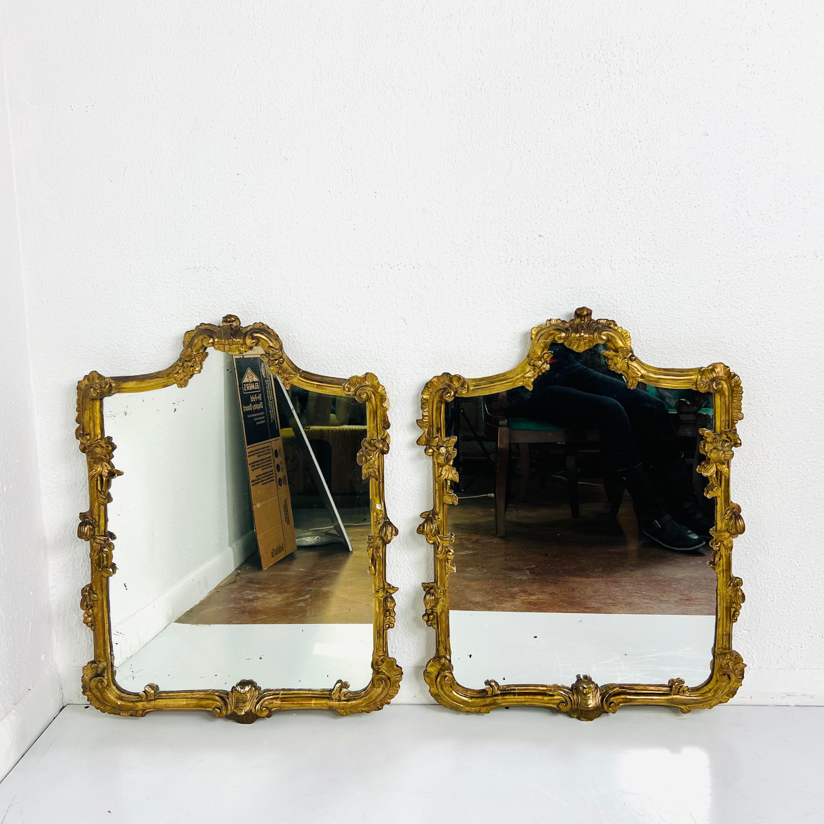 Pair of Ornate Gilded Plaster and Wood Wall Mirrors In Good Condition In Dallas, TX