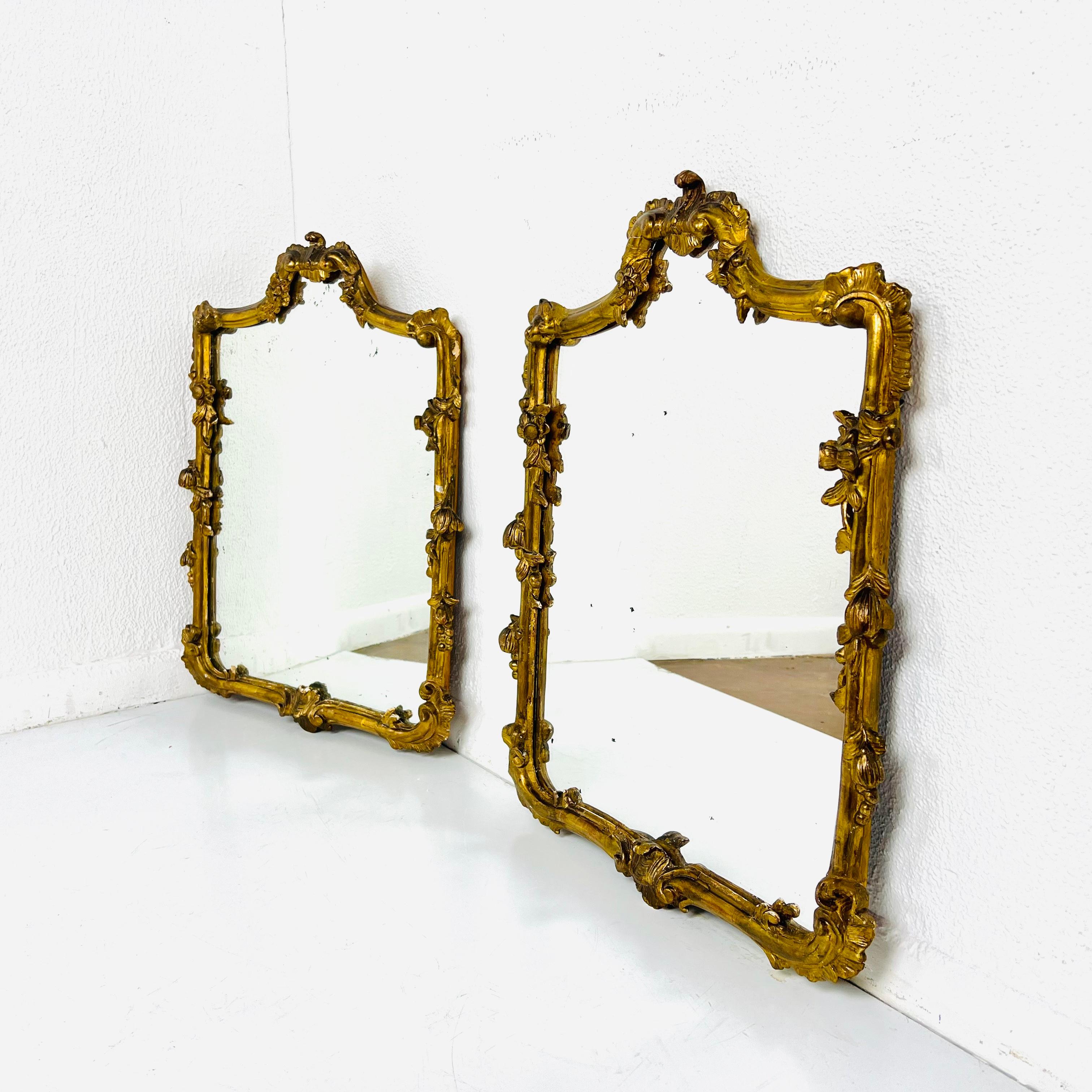Mid-20th Century Pair of Ornate Gilded Plaster and Wood Wall Mirrors