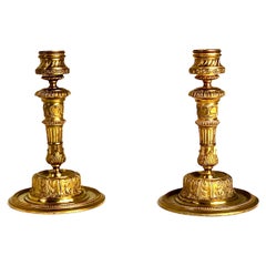 Pair of Ornate Gilt Bronze Candlesticks, 19th Century