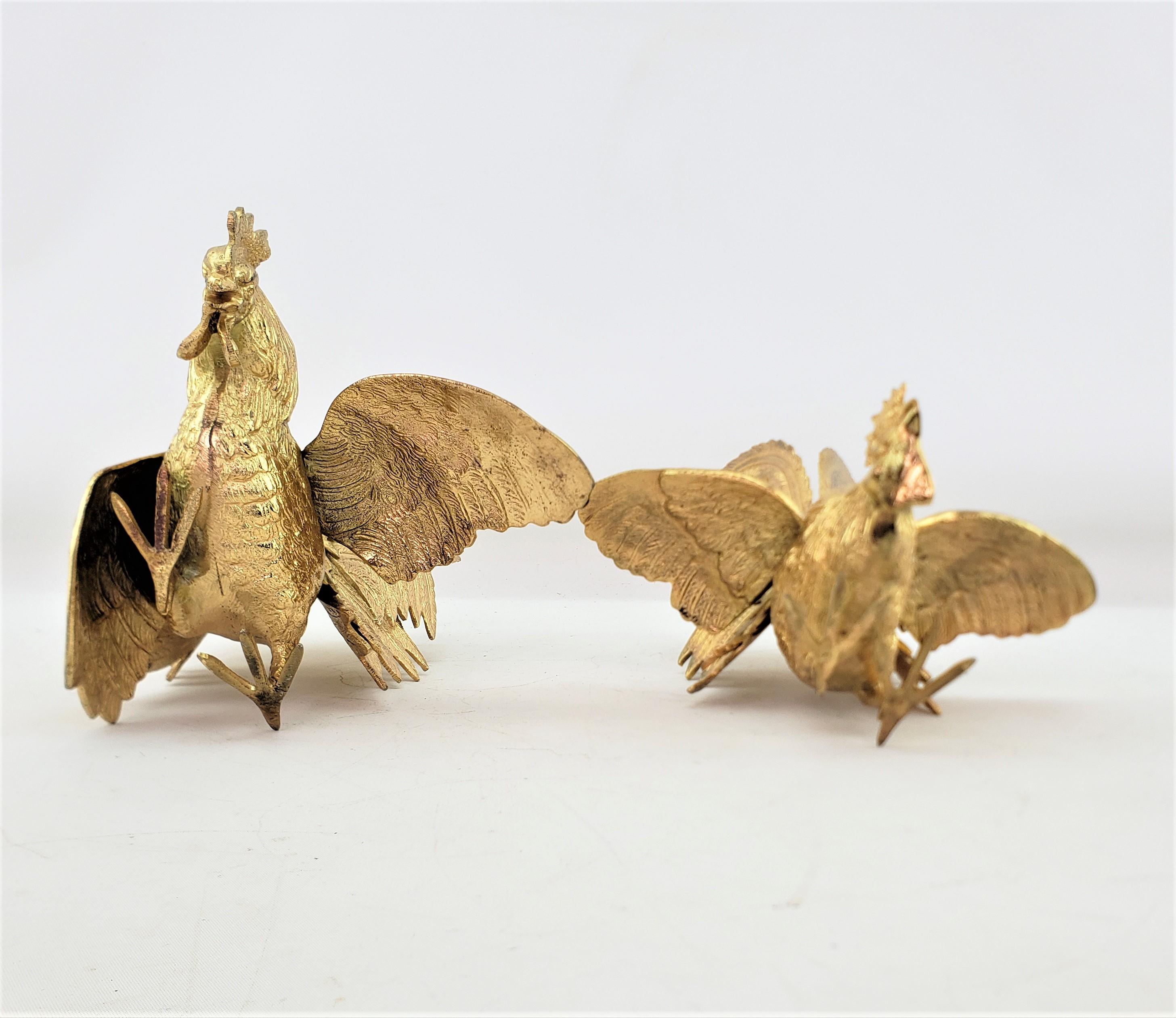 20th Century Pair of Ornate Gilt Finished Fighting Rooster or Cockerel Table Sculptures For Sale