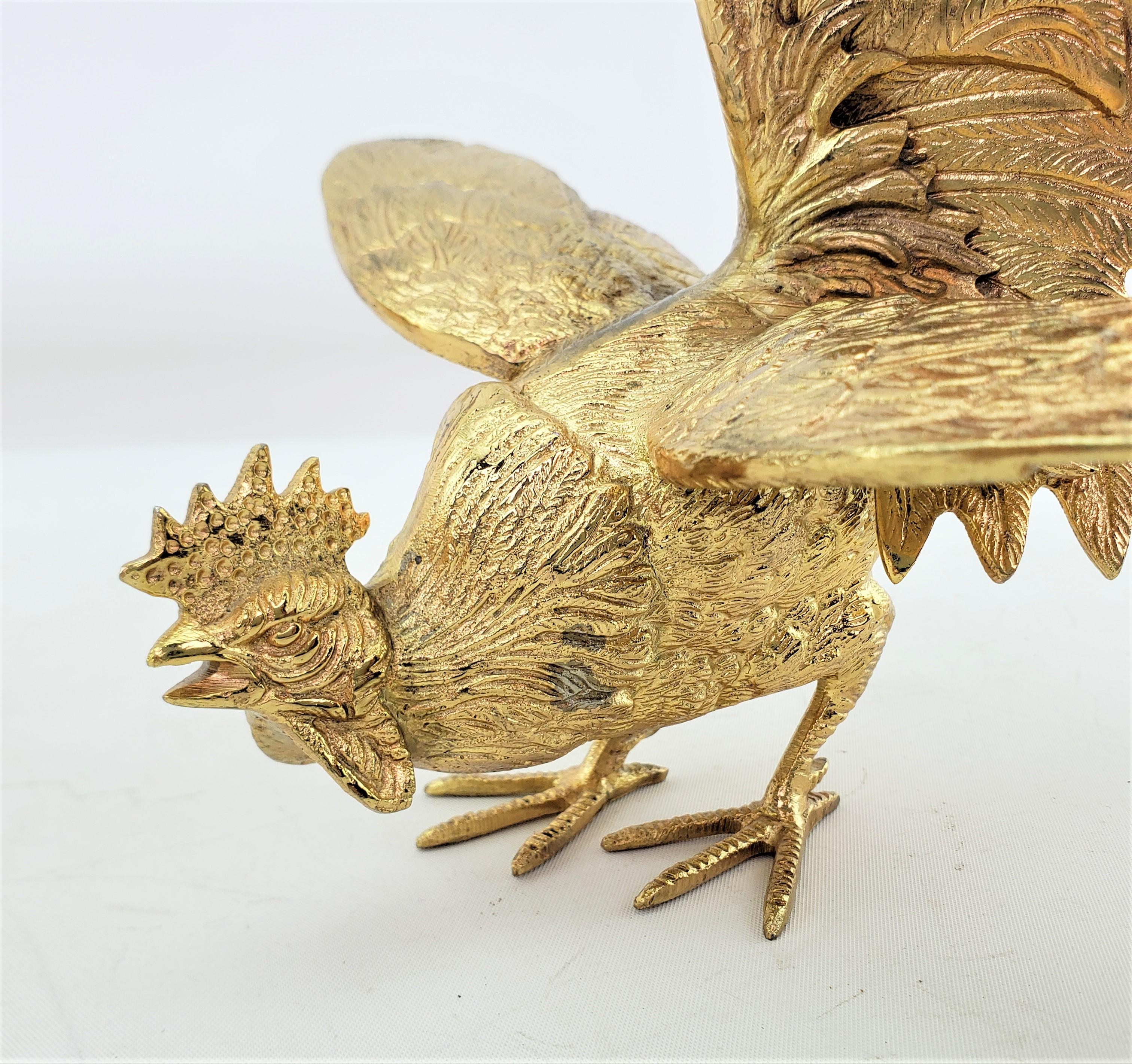 Brass Pair of Ornate Gilt Finished Fighting Rooster or Cockerel Table Sculptures For Sale