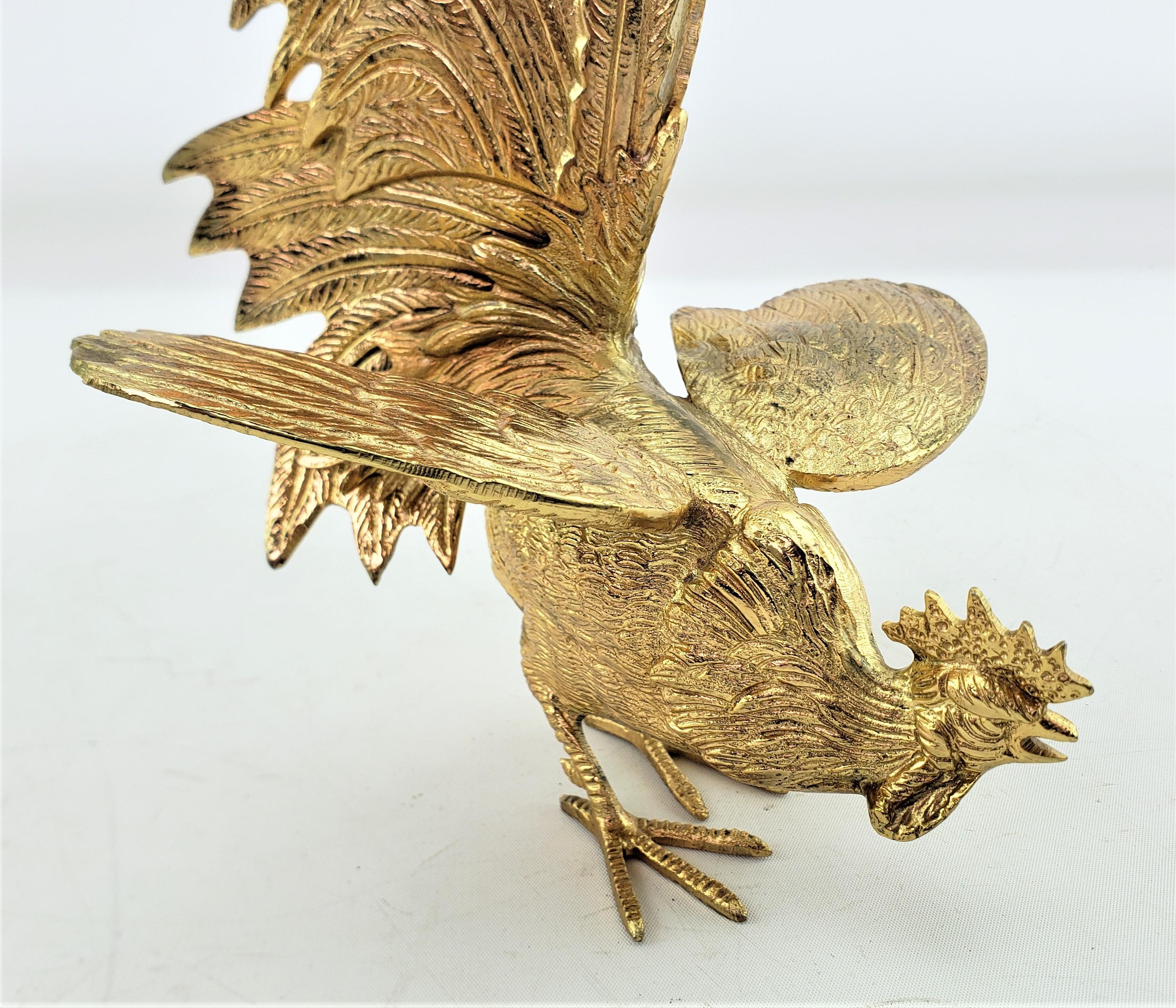 Pair of Ornate Gilt Finished Fighting Rooster or Cockerel Table Sculptures For Sale 1