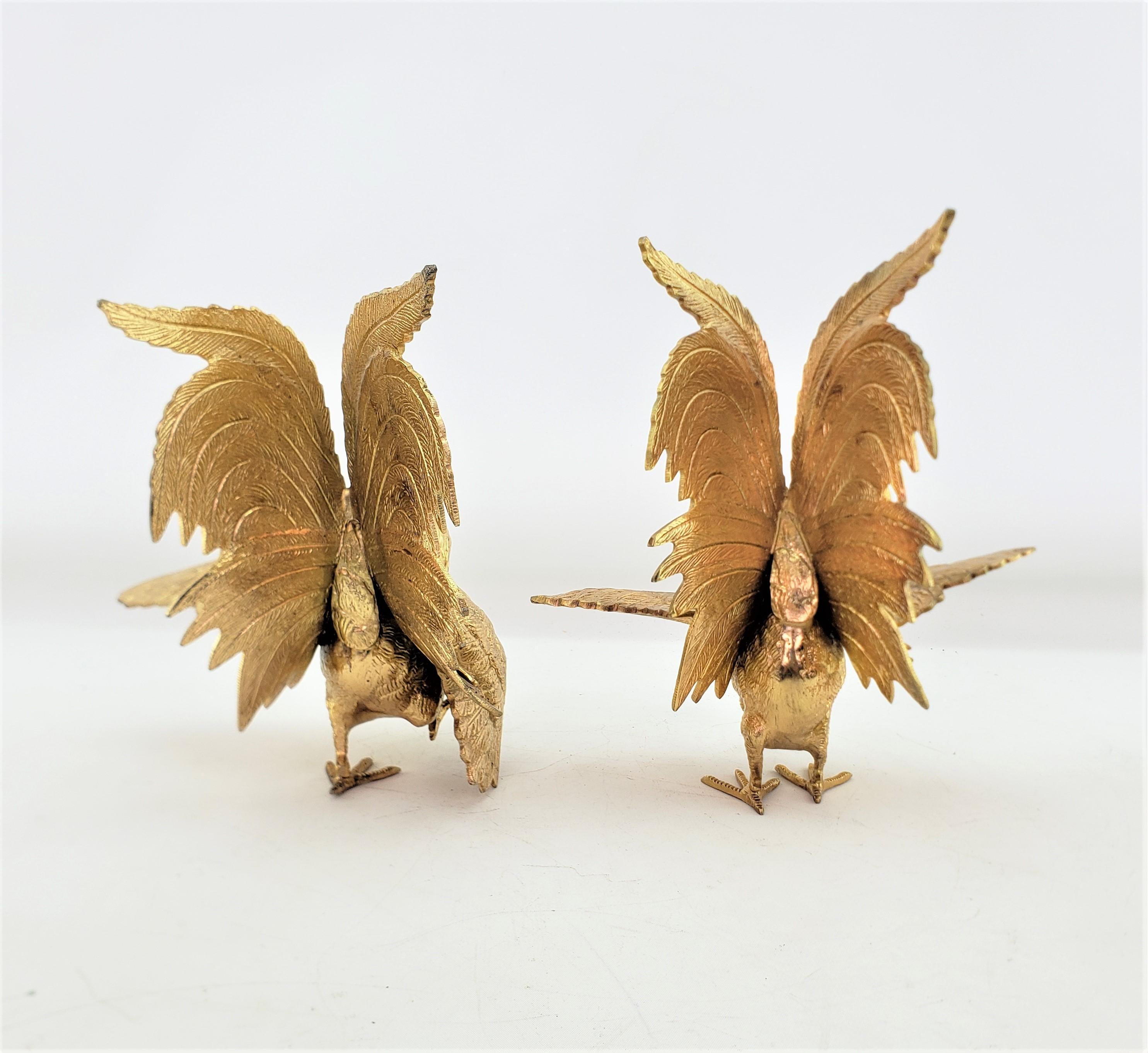 Victorian Pair of Ornate Gilt Finished Fighting Rooster or Cockerel Table Sculptures For Sale