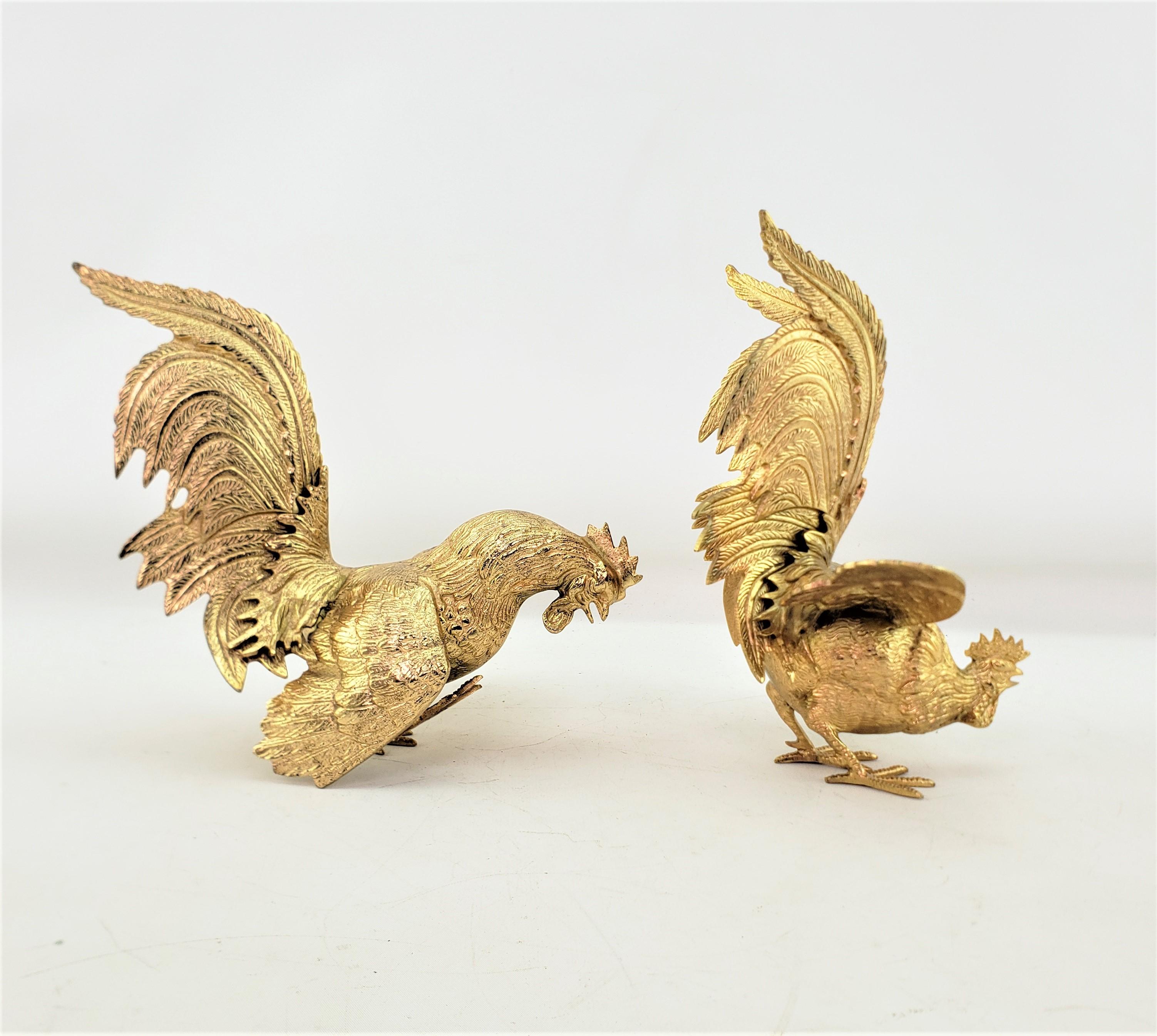 Italian Pair of Ornate Gilt Finished Fighting Rooster or Cockerel Table Sculptures For Sale