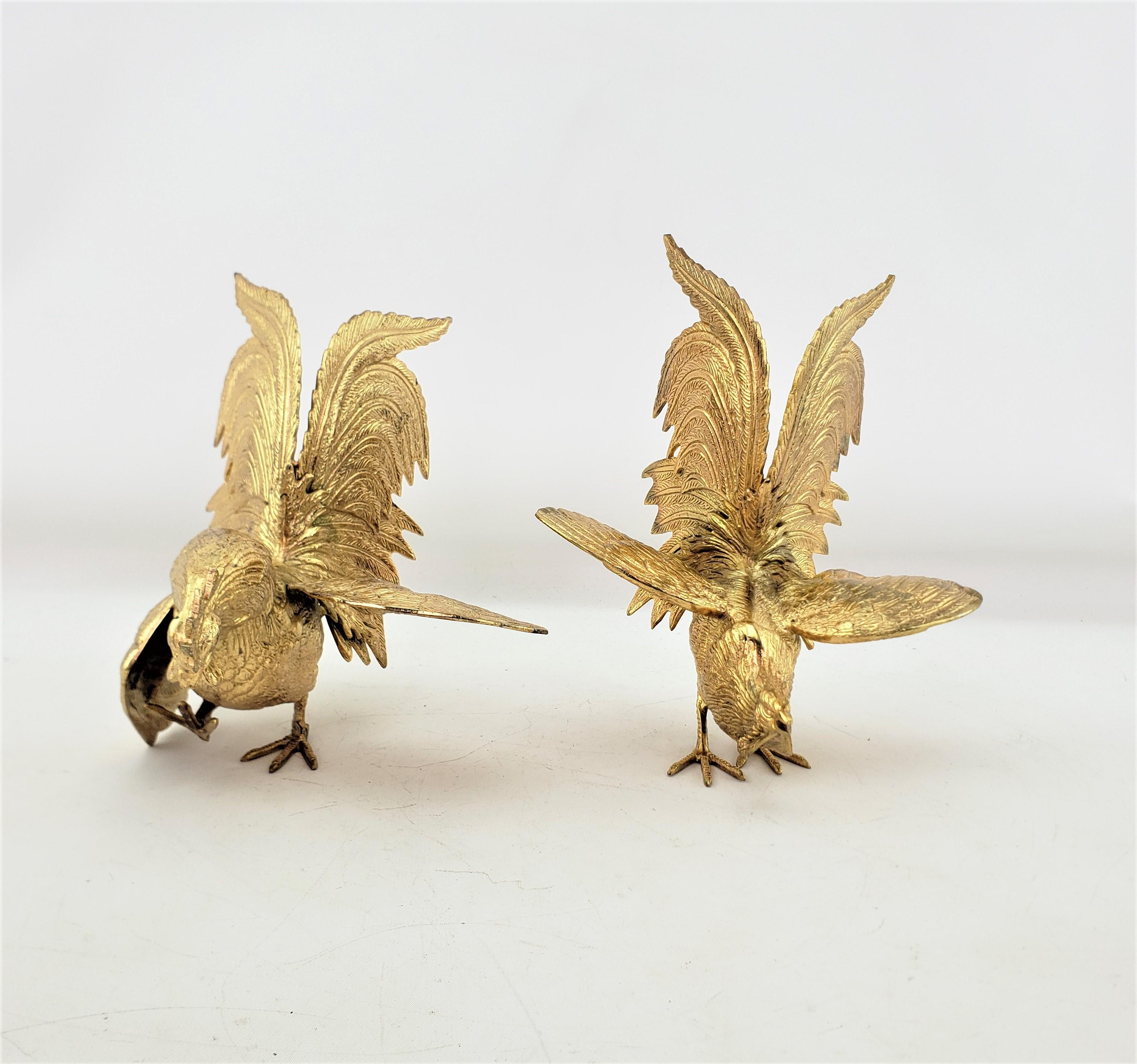Cast Pair of Ornate Gilt Finished Fighting Rooster or Cockerel Table Sculptures For Sale