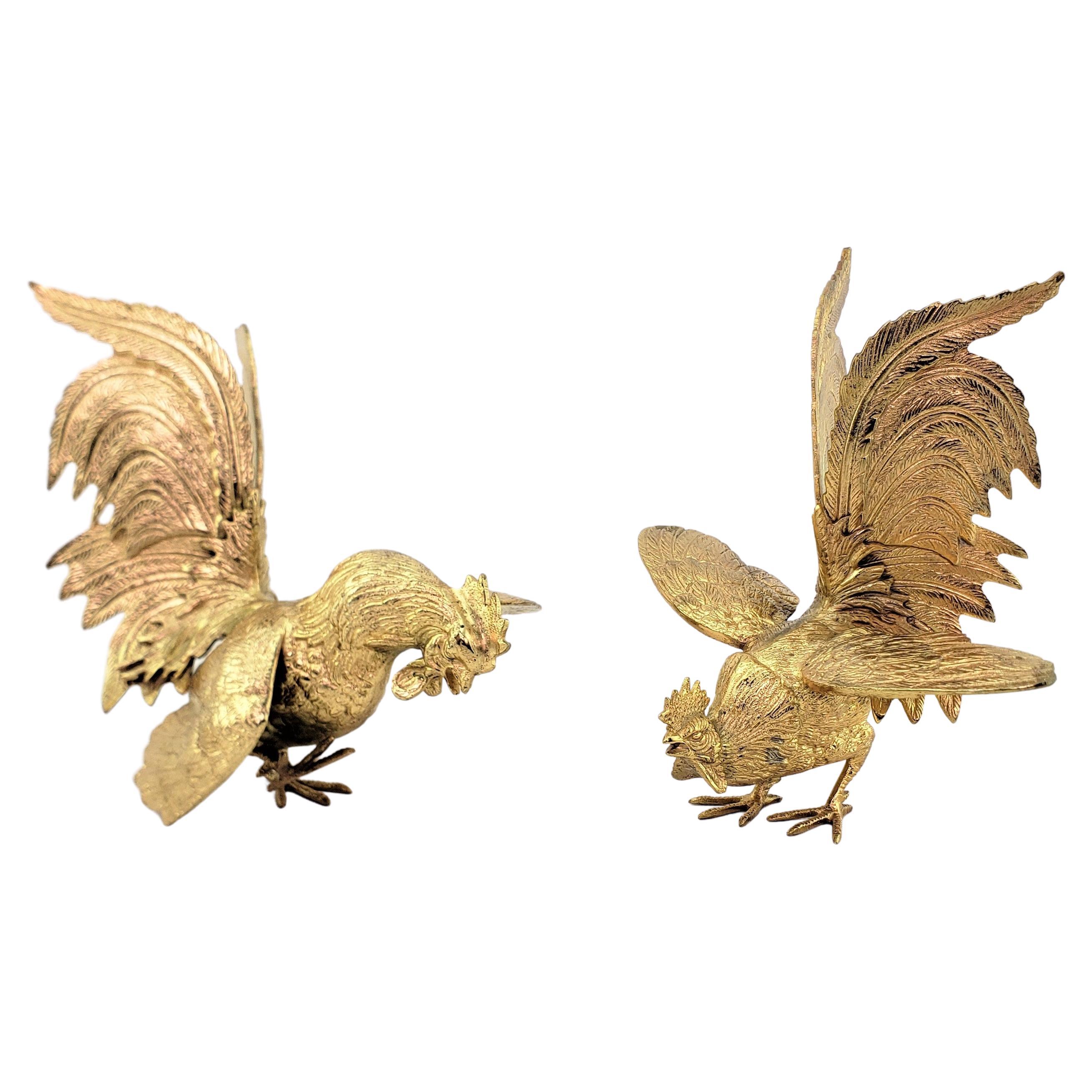 Pair of Ornate Gilt Finished Fighting Rooster or Cockerel Table Sculptures