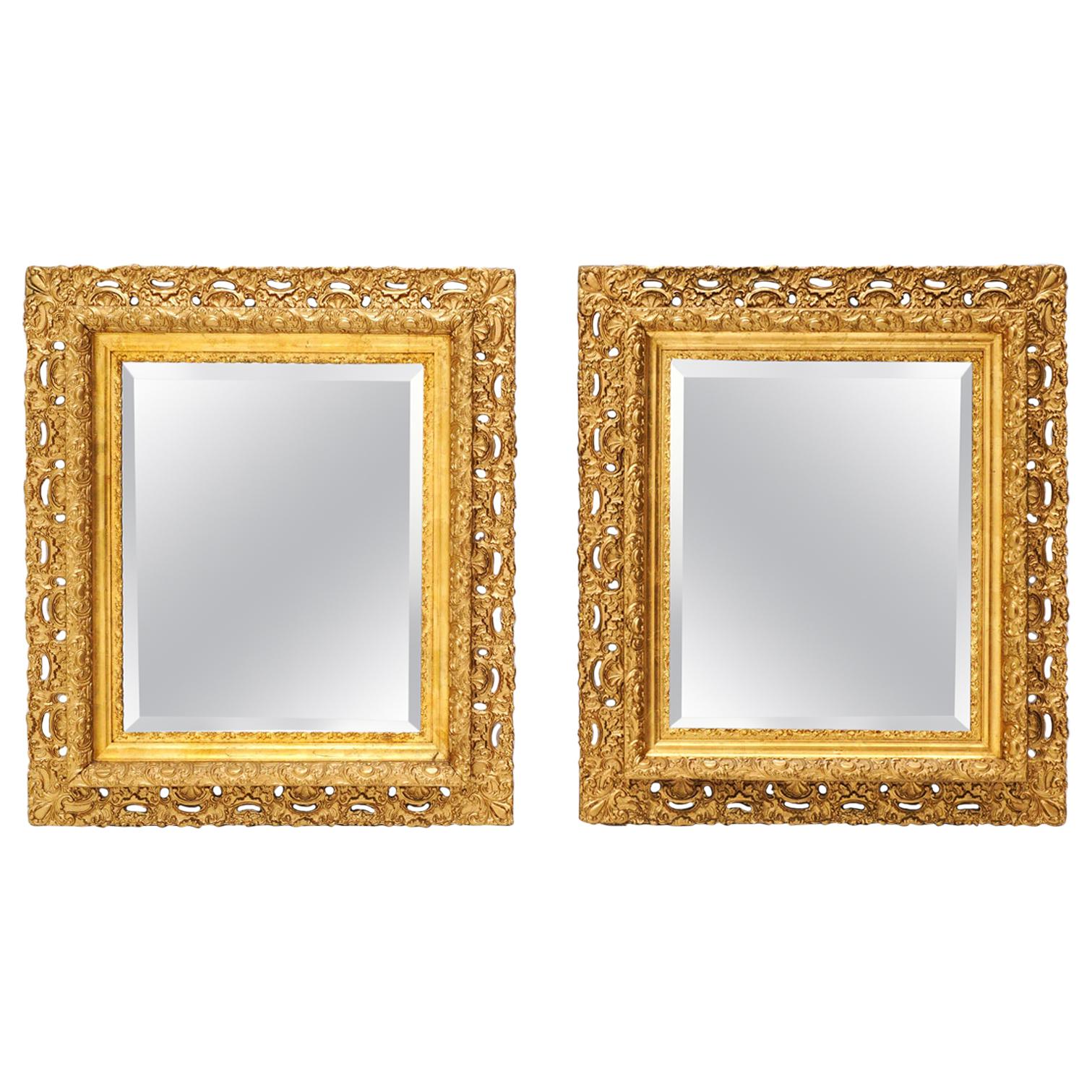 Pair of Ornate Gold Giltwood Framed Mirrors For Sale