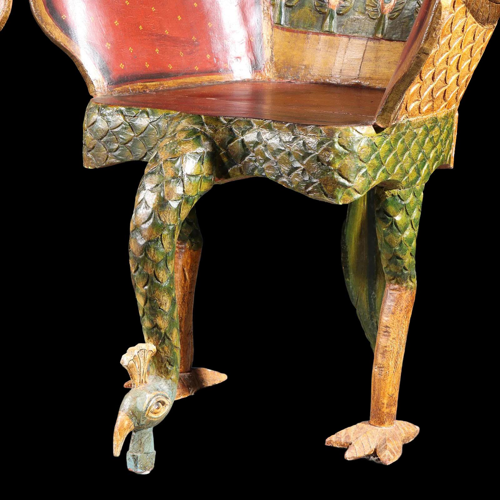 Pair of Ornate Hollywood Regency Polychrome Peacock Armchairs, Tony Duquette For Sale 4
