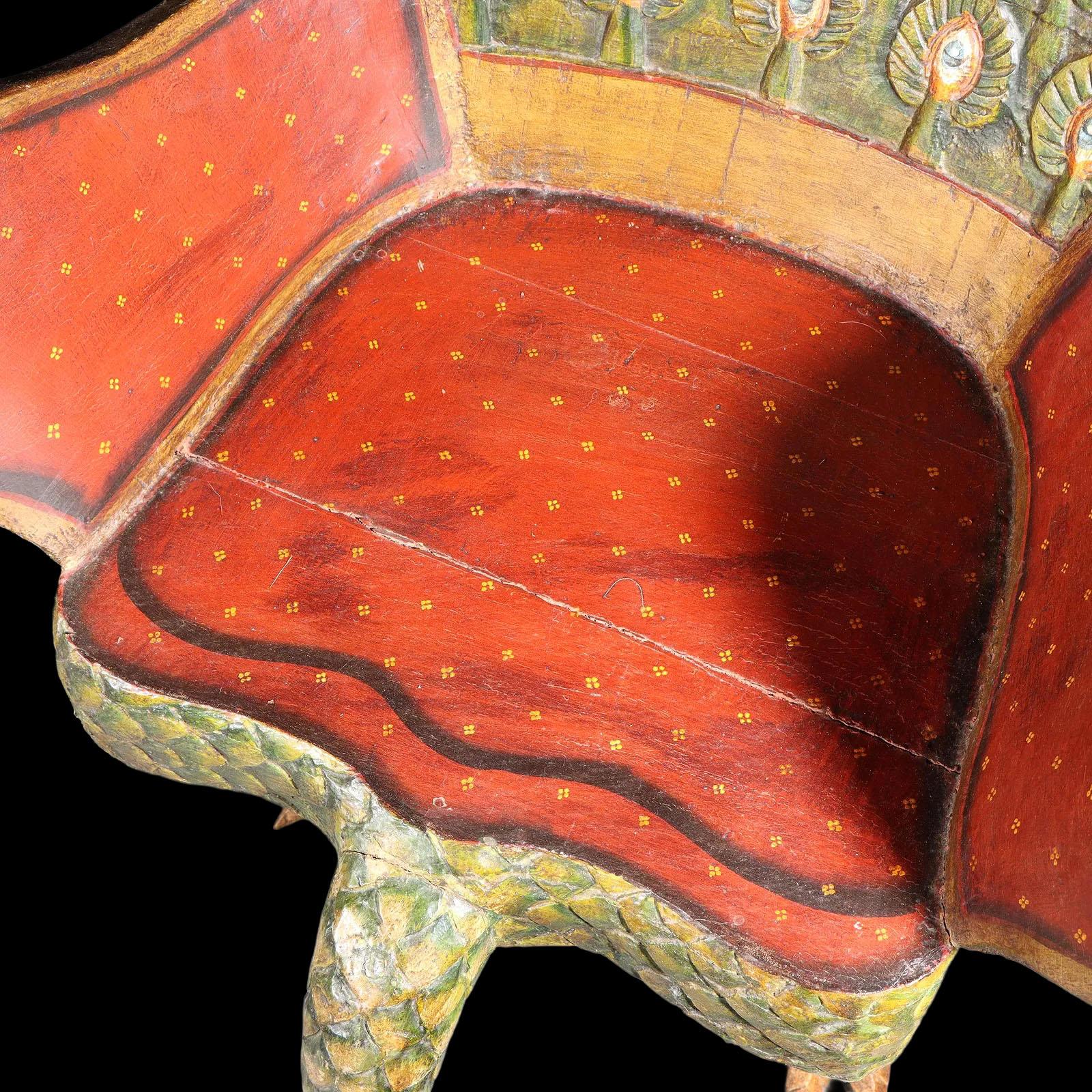 Pair of Ornate Hollywood Regency Polychrome Peacock Armchairs, Tony Duquette For Sale 1
